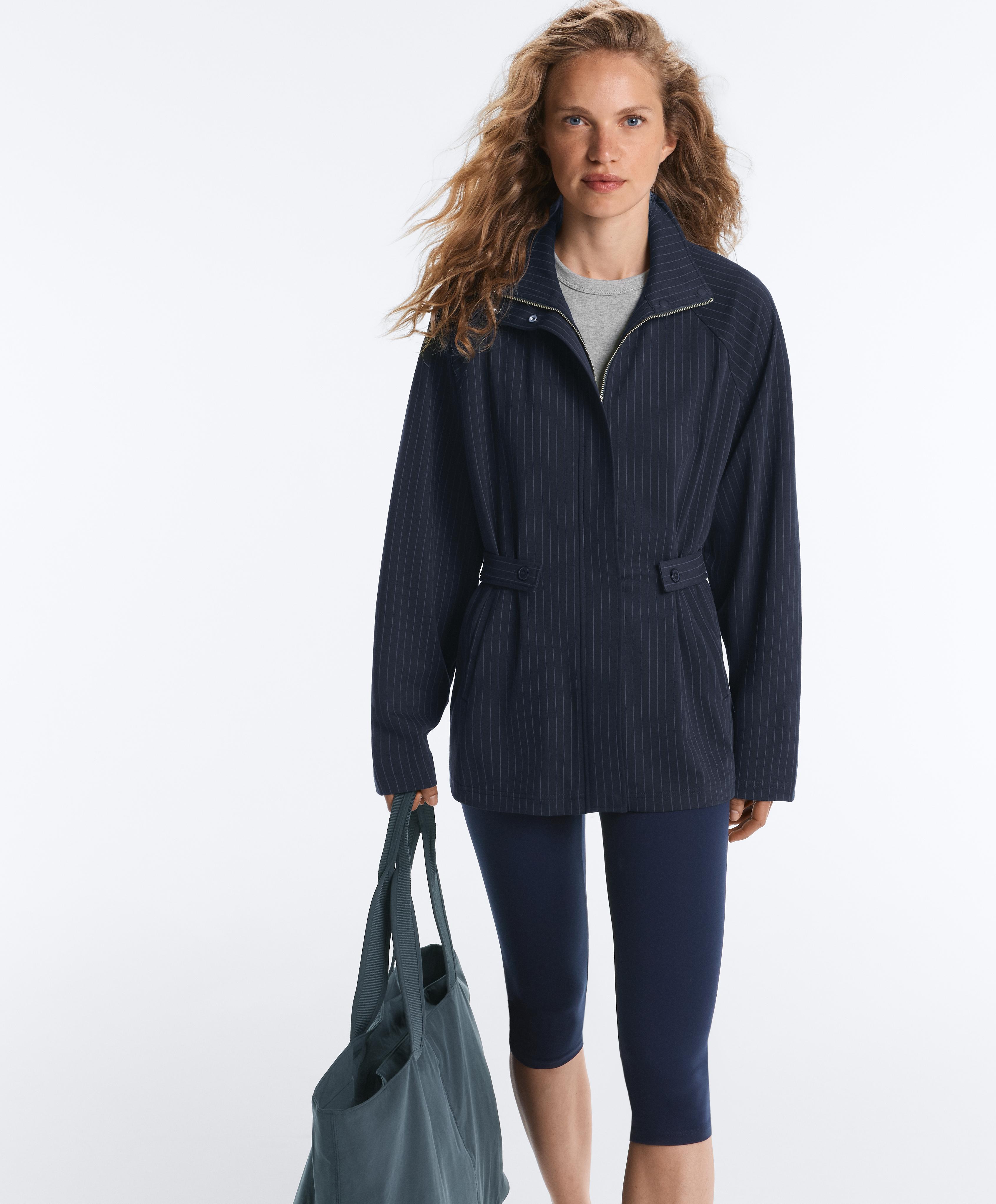 Long pinstripe cotton jacket — NAVY BLUE