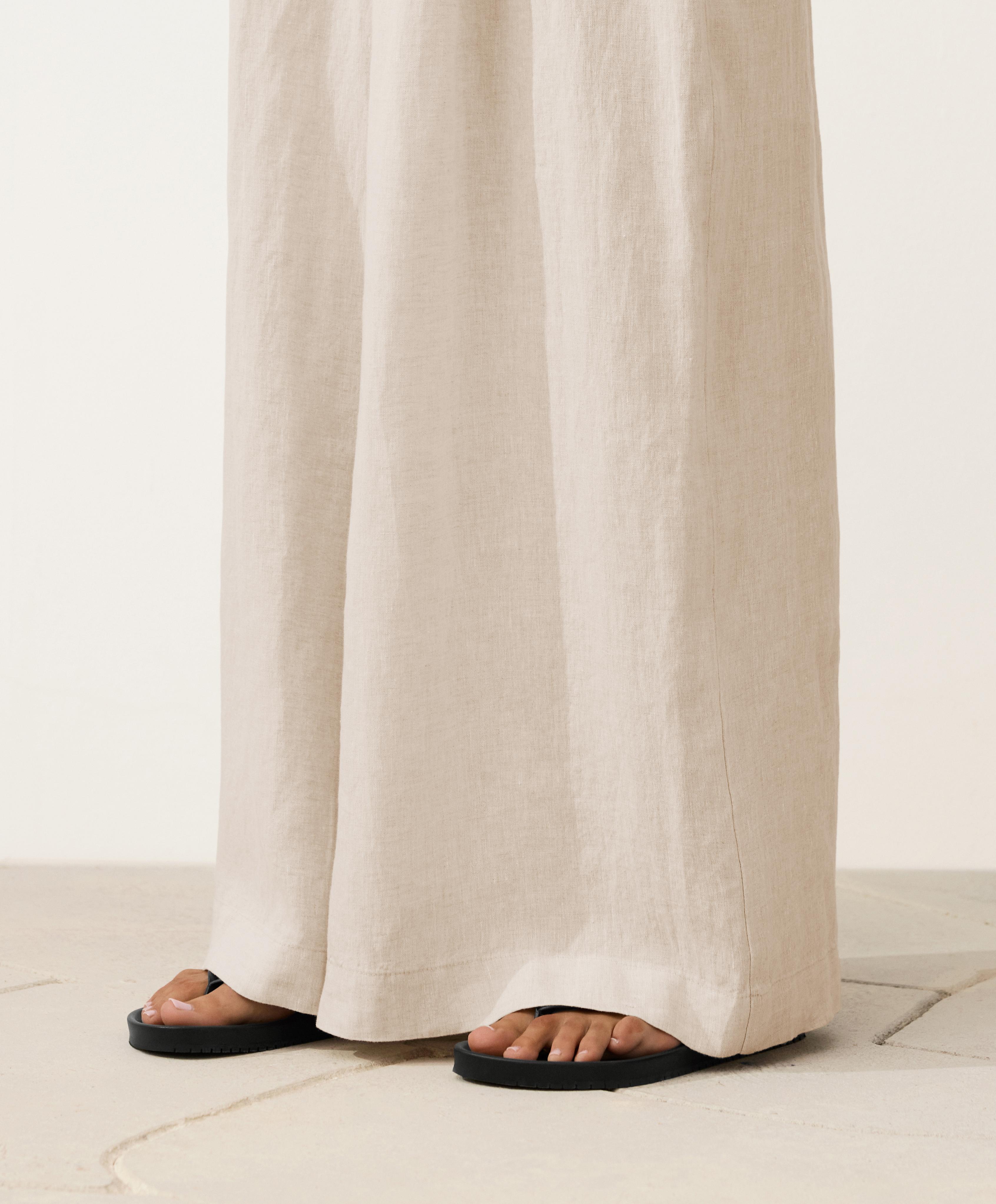 100% linen wide-leg trousers — SAND MELANGE