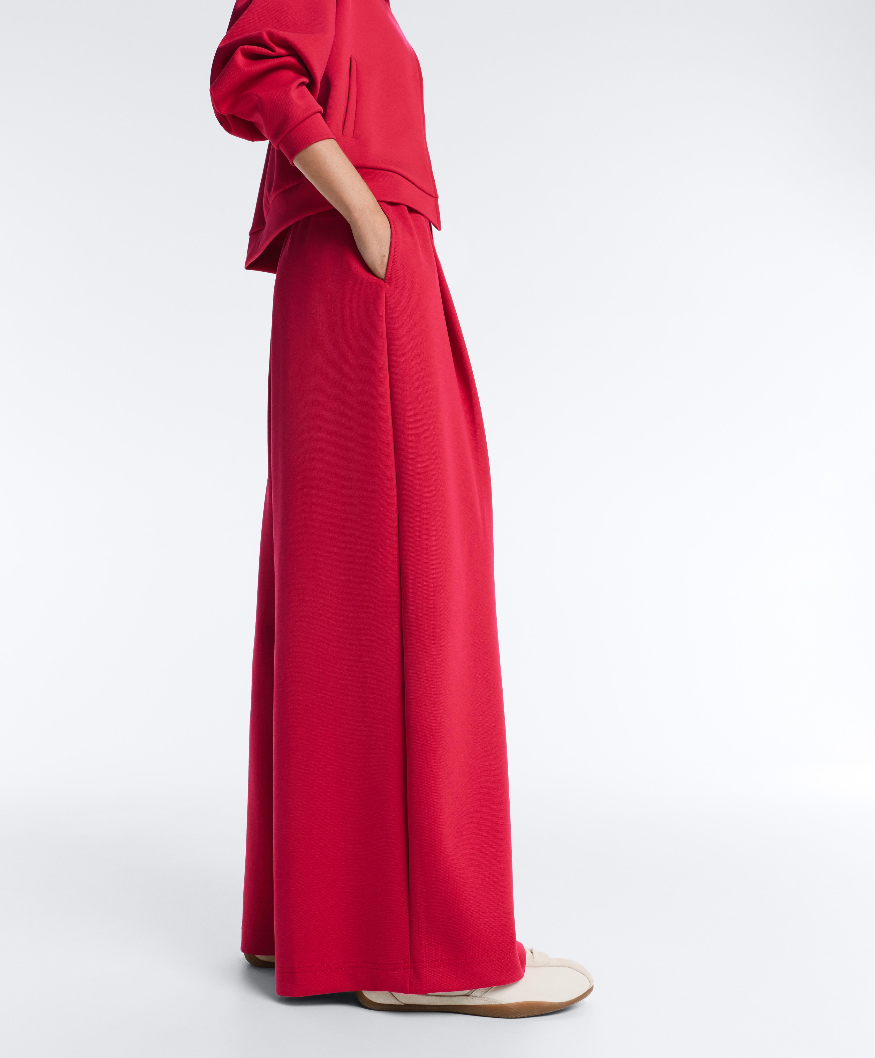 Wide-leg piqué pleat trousers with cotton — RED