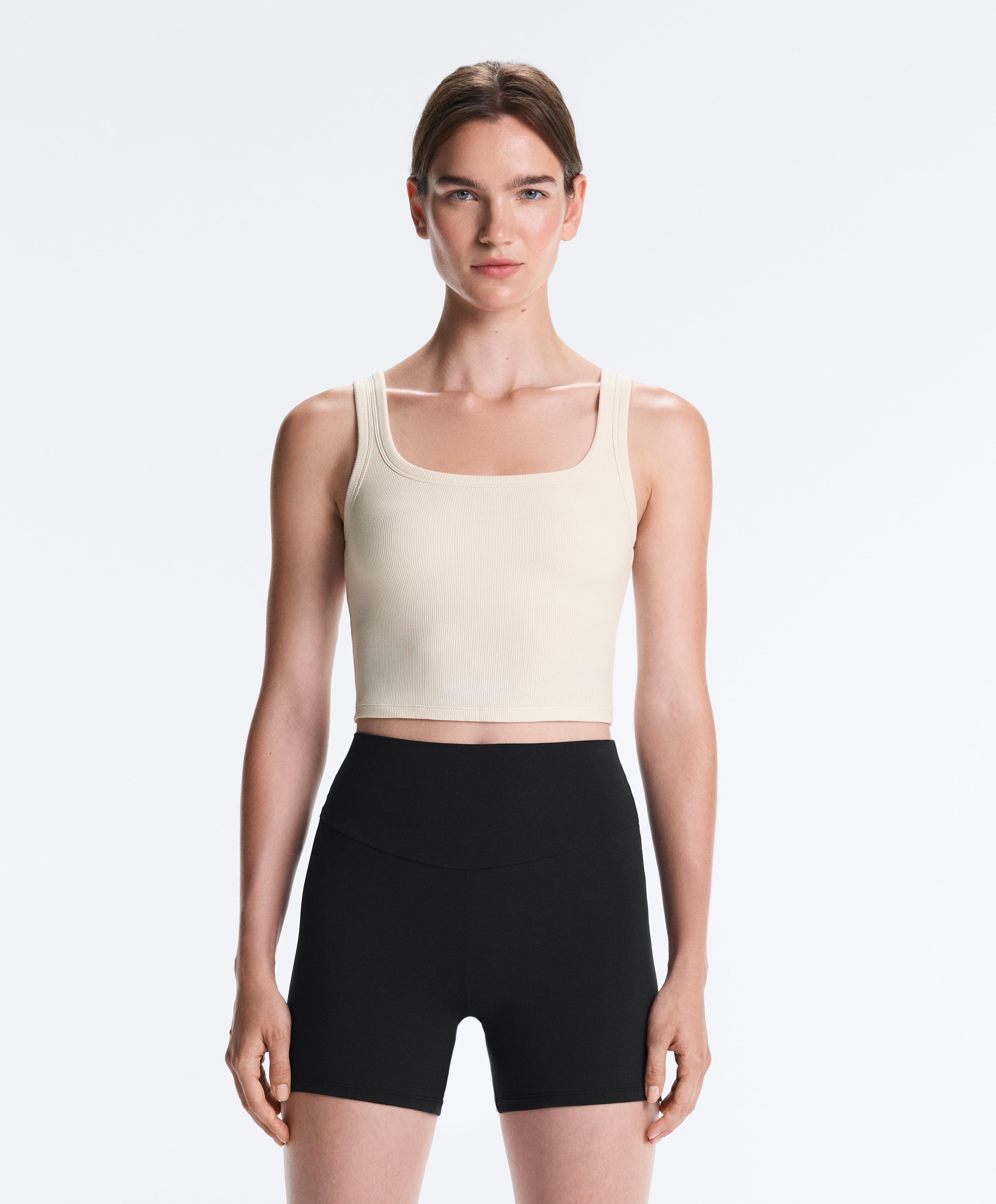 Square neck rib modal blend tank top — PALE ECRU