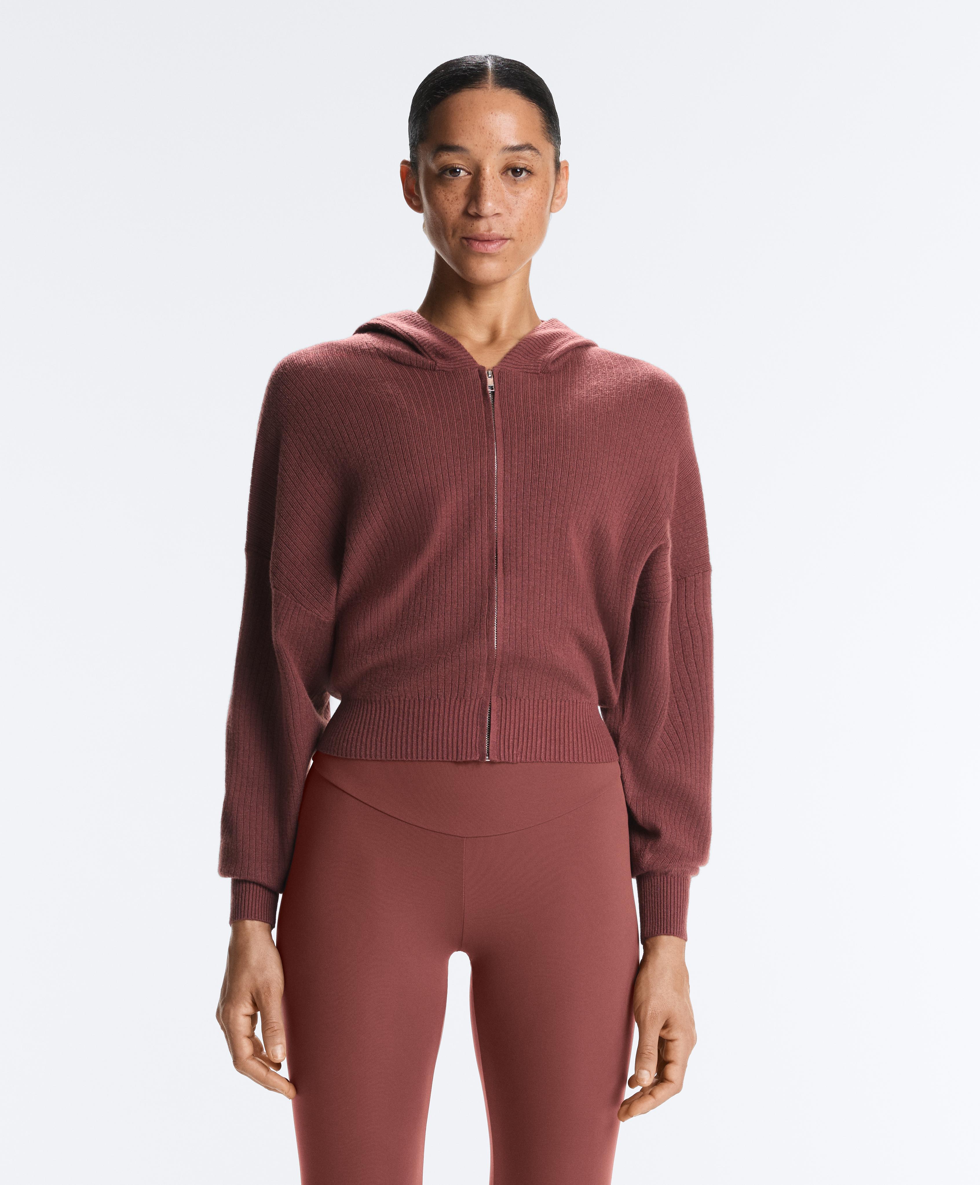 Rib-knit hooded jacket — MAHOGANY