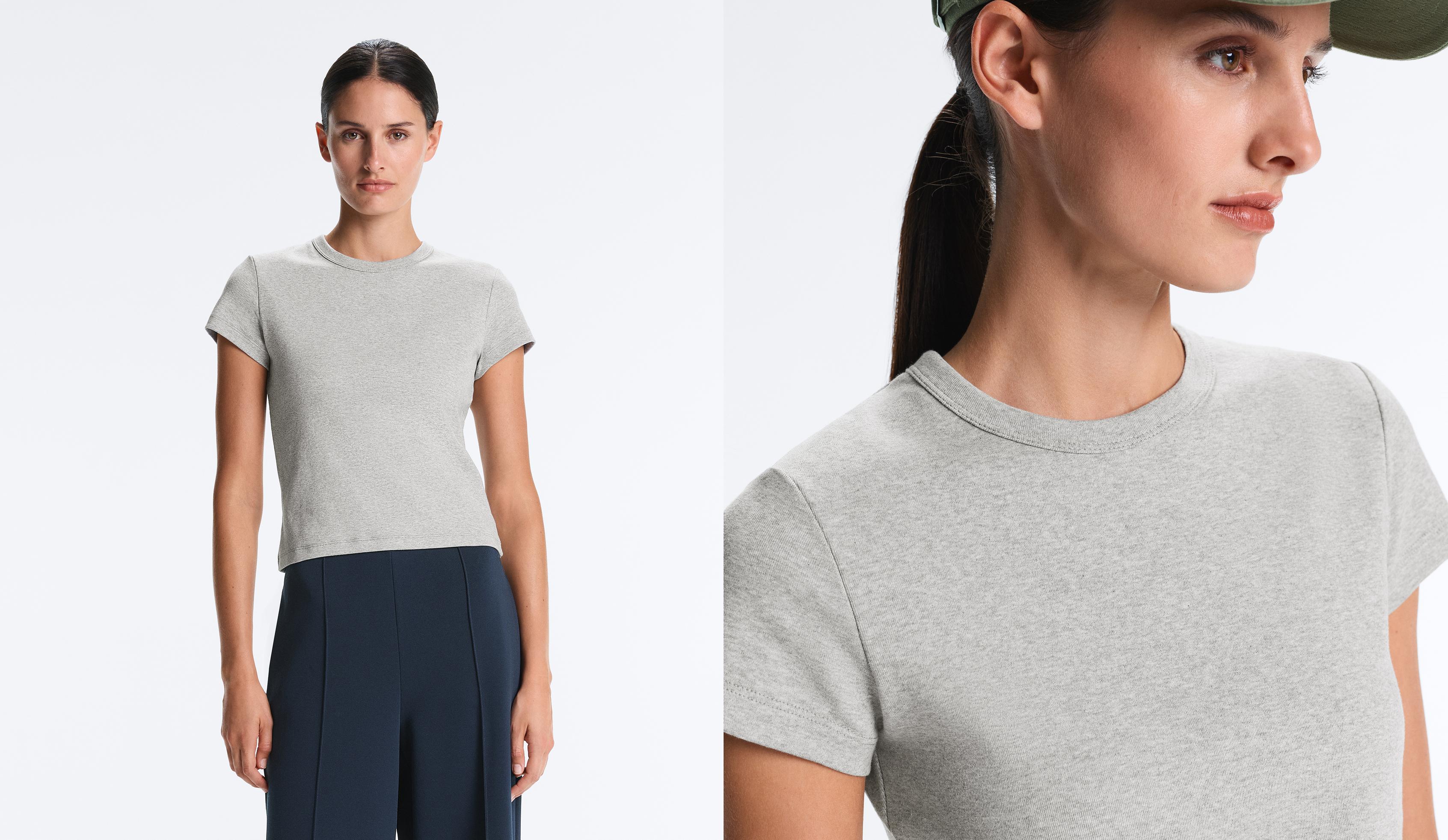 Fitted short sleeve rib T-shirt in cotton blend — GREY MELANGE