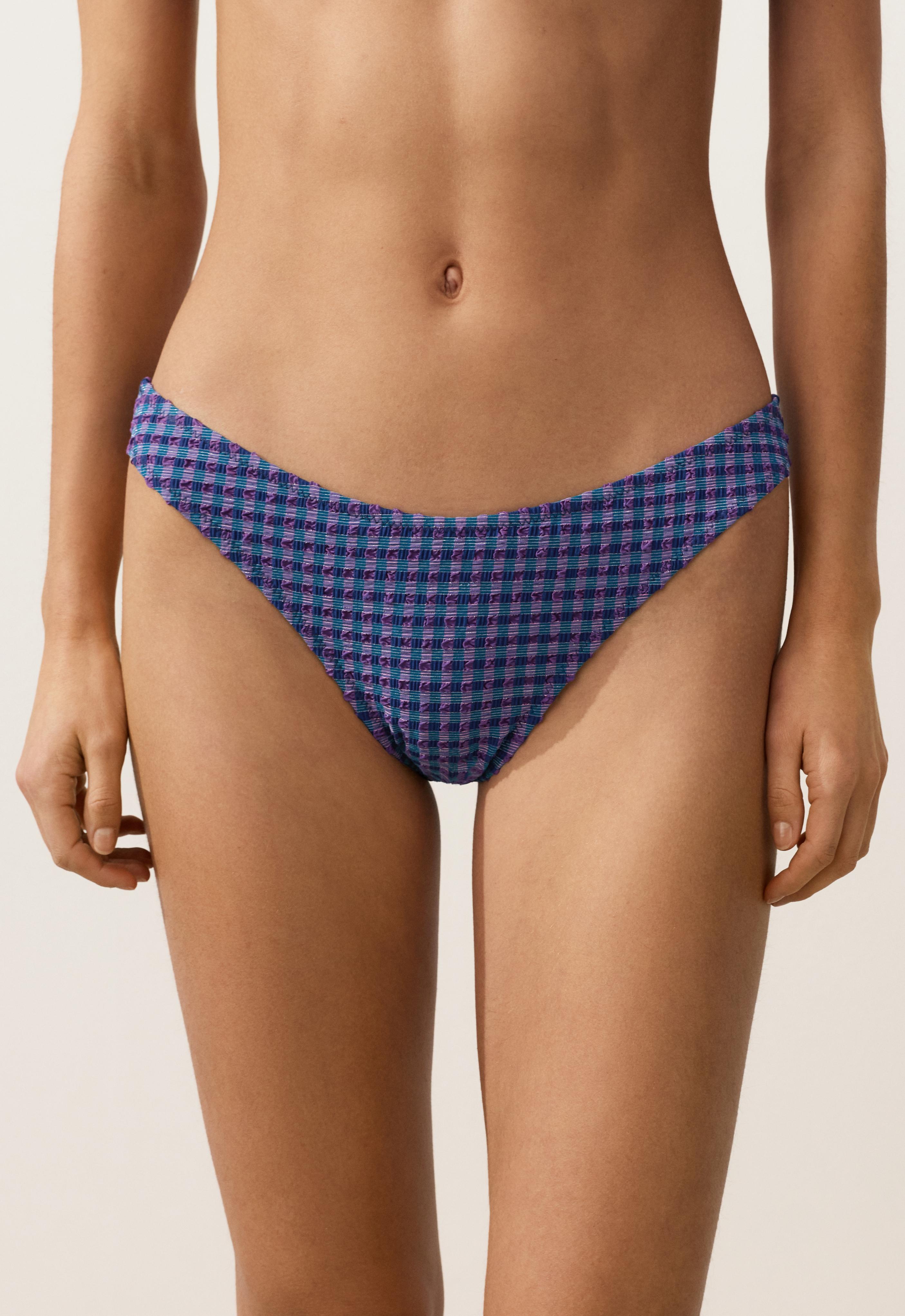 Gingham U-cut medium-coverage bikini briefs — NAVY BLUE