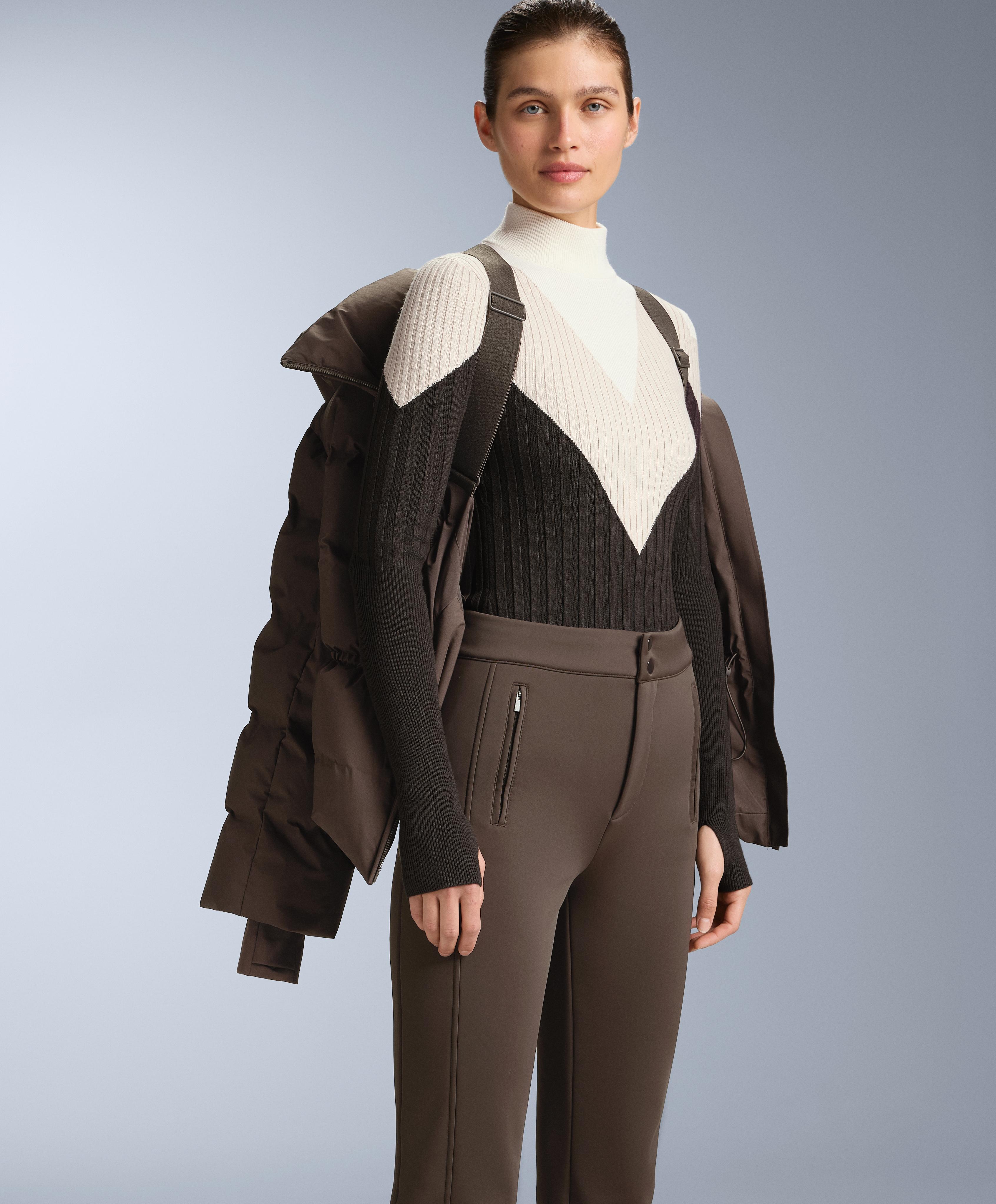Lightweight padded jacket with 80% down and 20% MINARDI PIUME SKI water-resistant filling — DARK BROWN