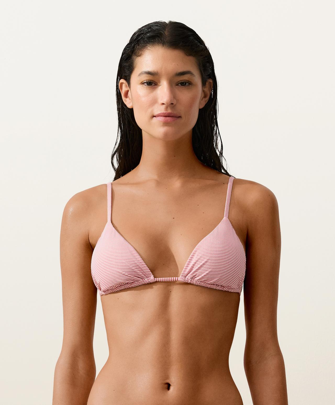 Stripe triangle bikini top — RED