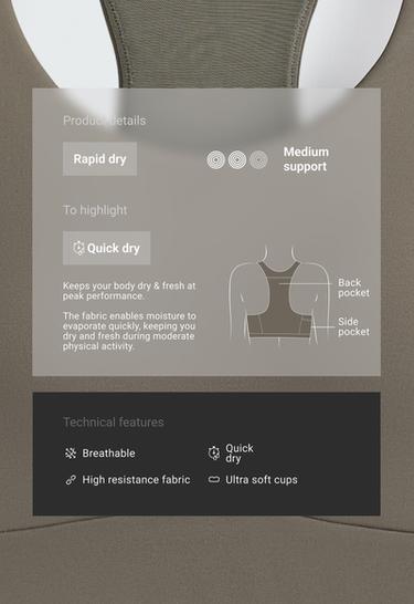 Rapid Dry medium support sports bra with pockets — CHARCOAL GREY 2
