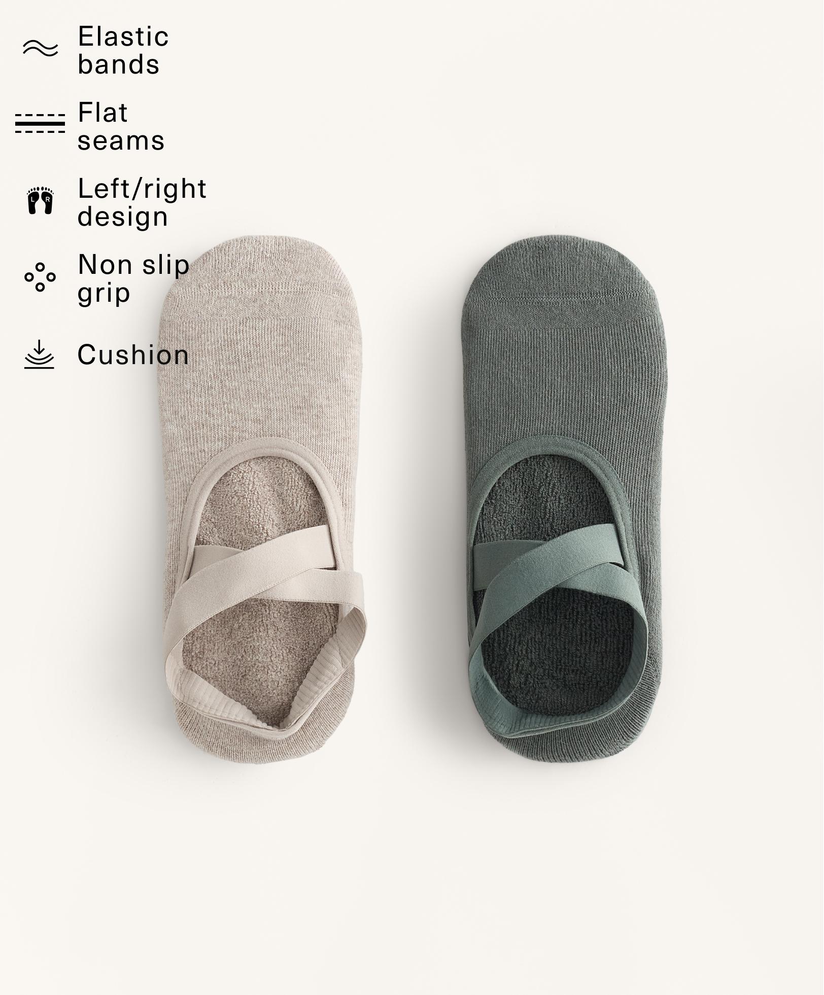 2 pairs of cotton blend yoga and Pilates socks with crossover straps and padding