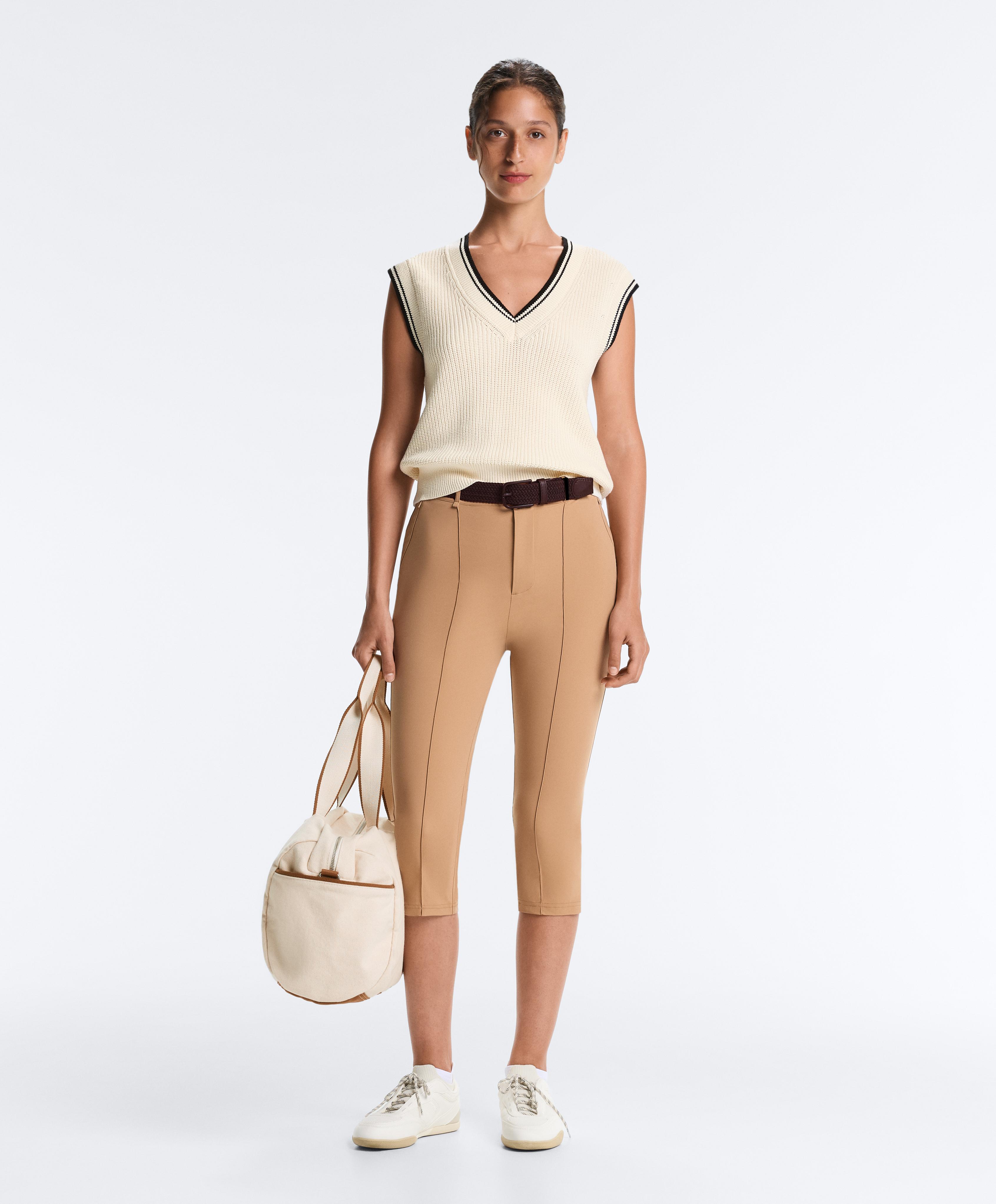 Technical skinny capri trousers with seam detail — SAND