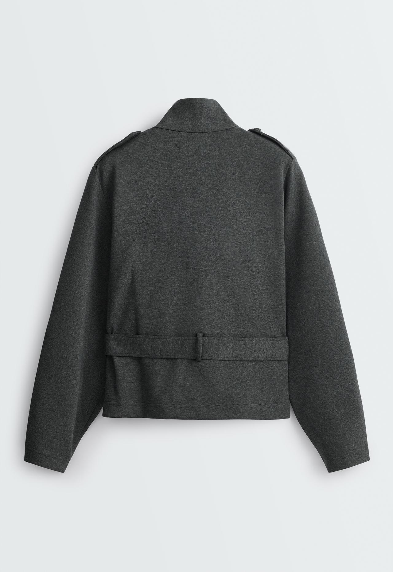 Short cotton piqué jacket with belt — DARK GREY
