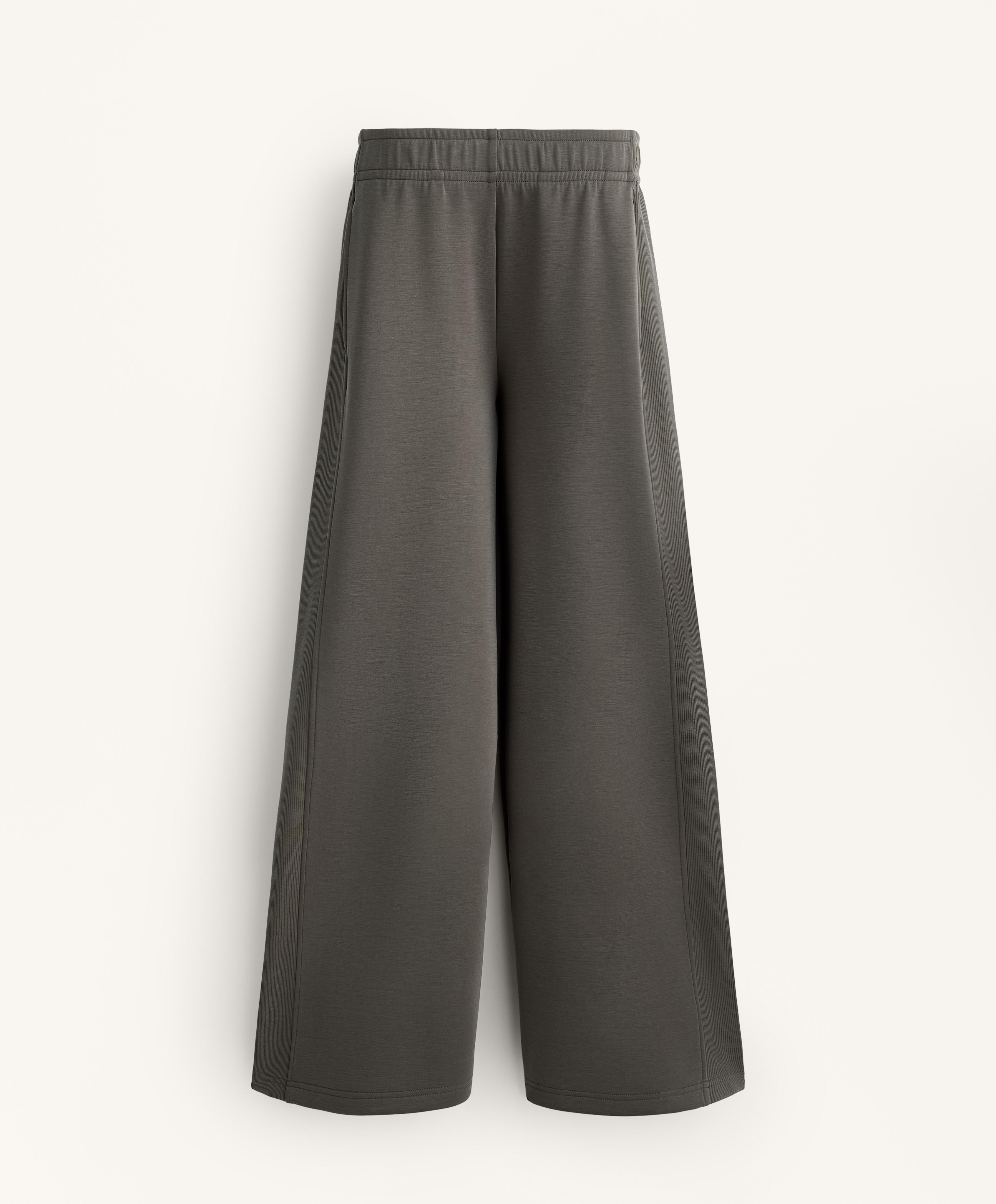 Wide-leg straight trousers with side rib and brushed modal — CHARCOAL GREY