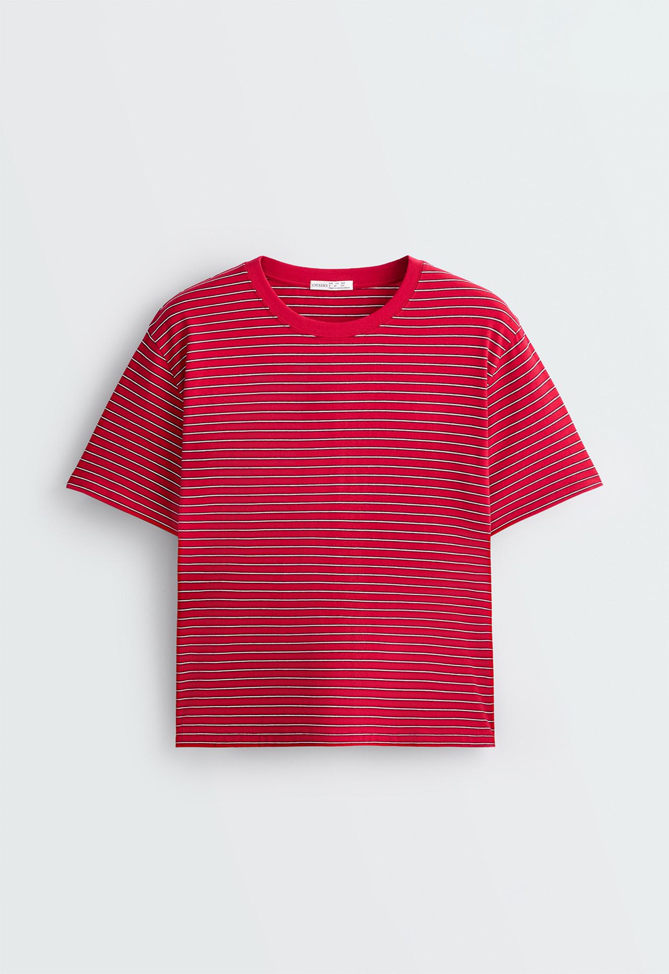 Striped short-sleeved T-shirt — RED