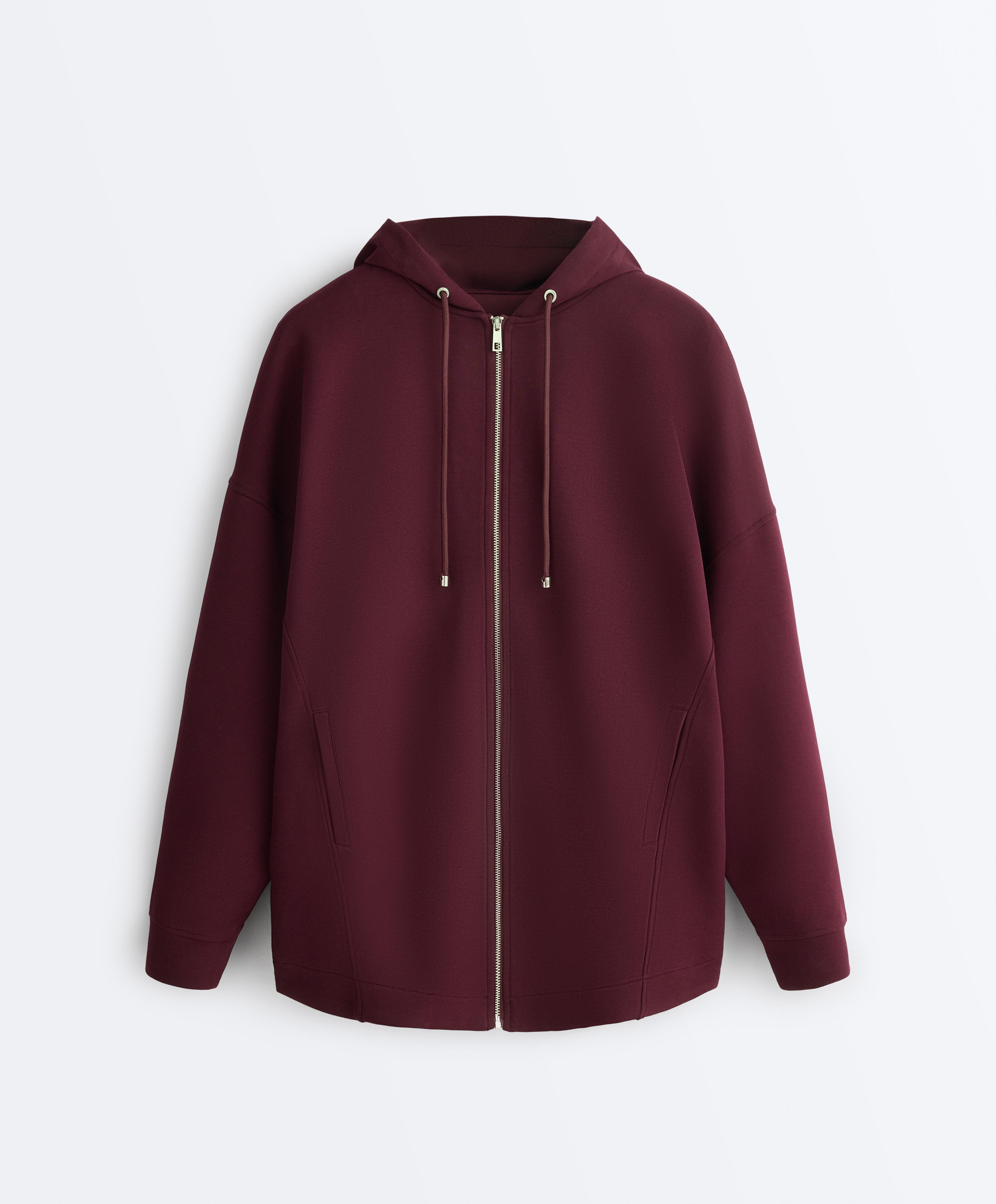 Oversize cotton piqué hooded jacket — DARK MAROON