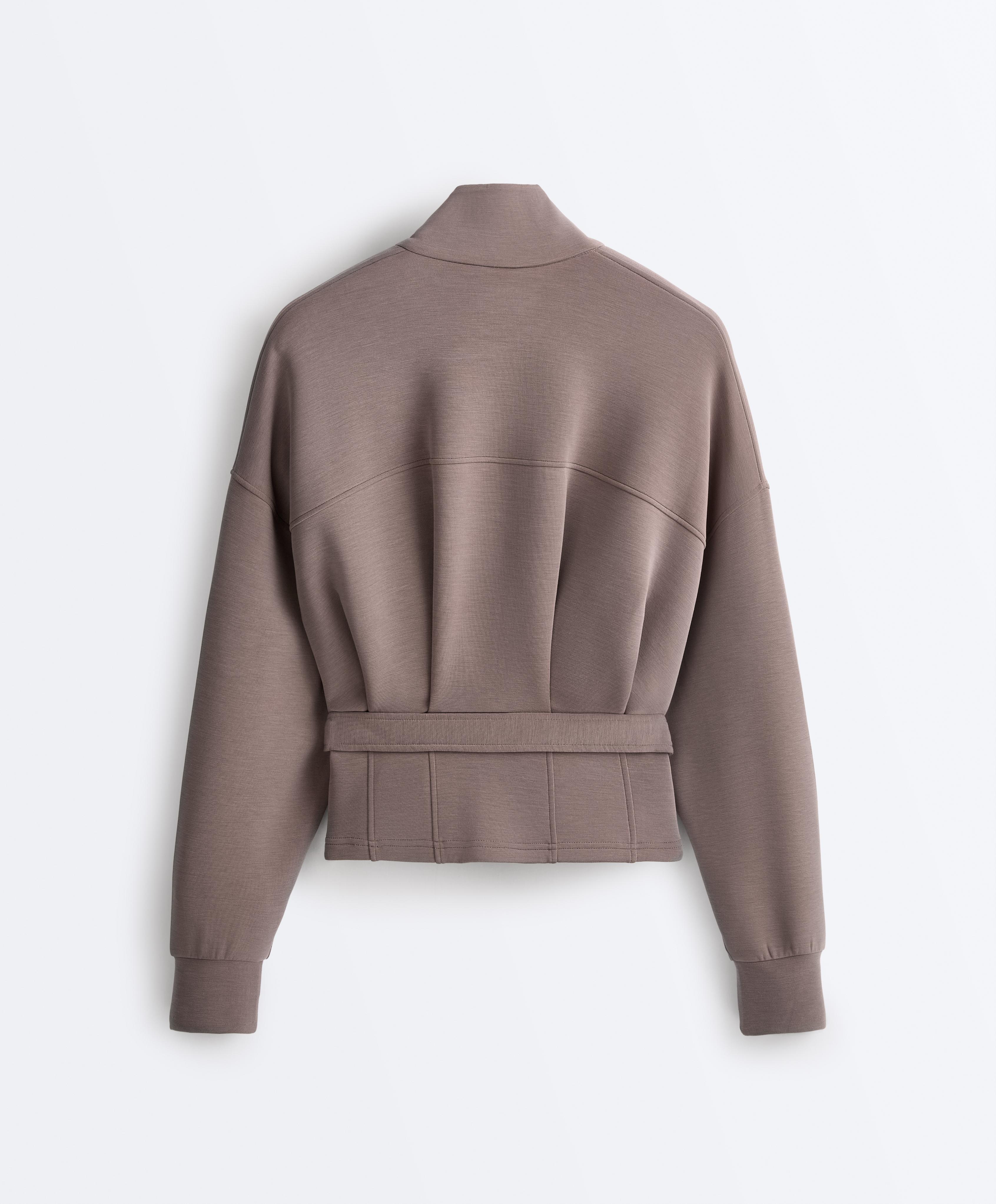Soft-touch corset belt jacket with modal — TAUPE-GREY 