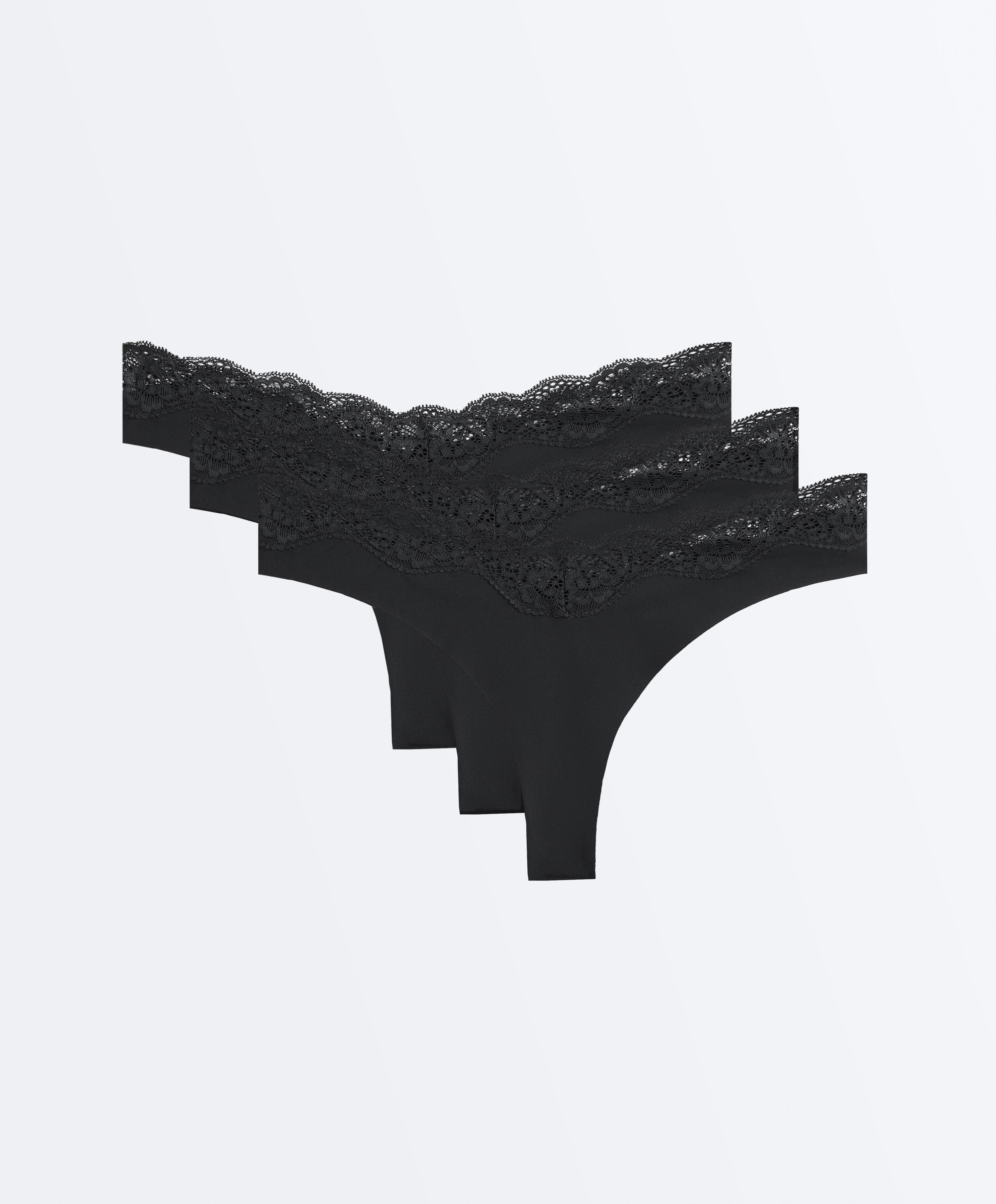 3 laser-cut V-cut lace polyamide blend thongs 3 laser-cut V-cut lace polyamide blend thongs