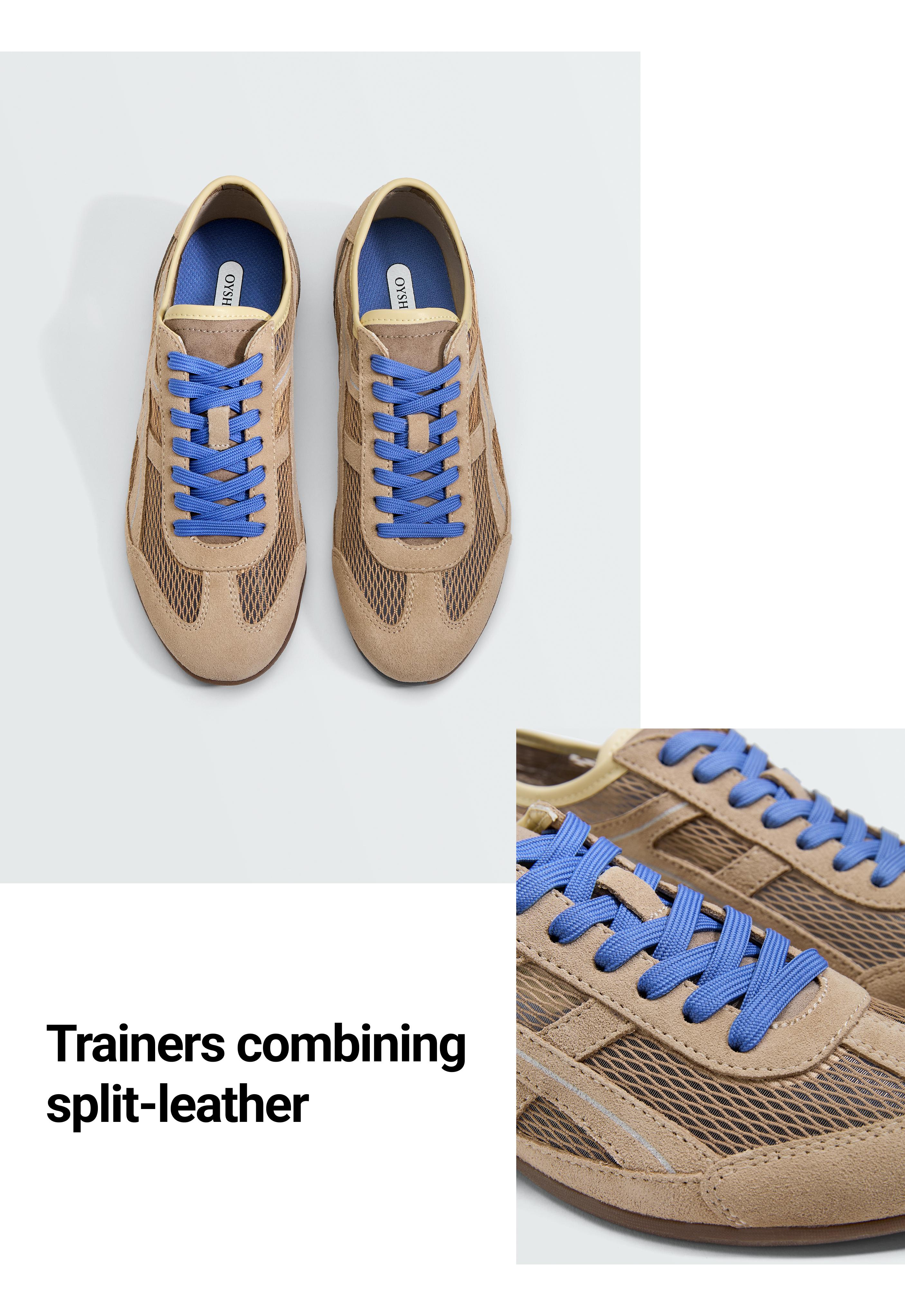 Split-suede and mesh trainers — TOASTED BROWN