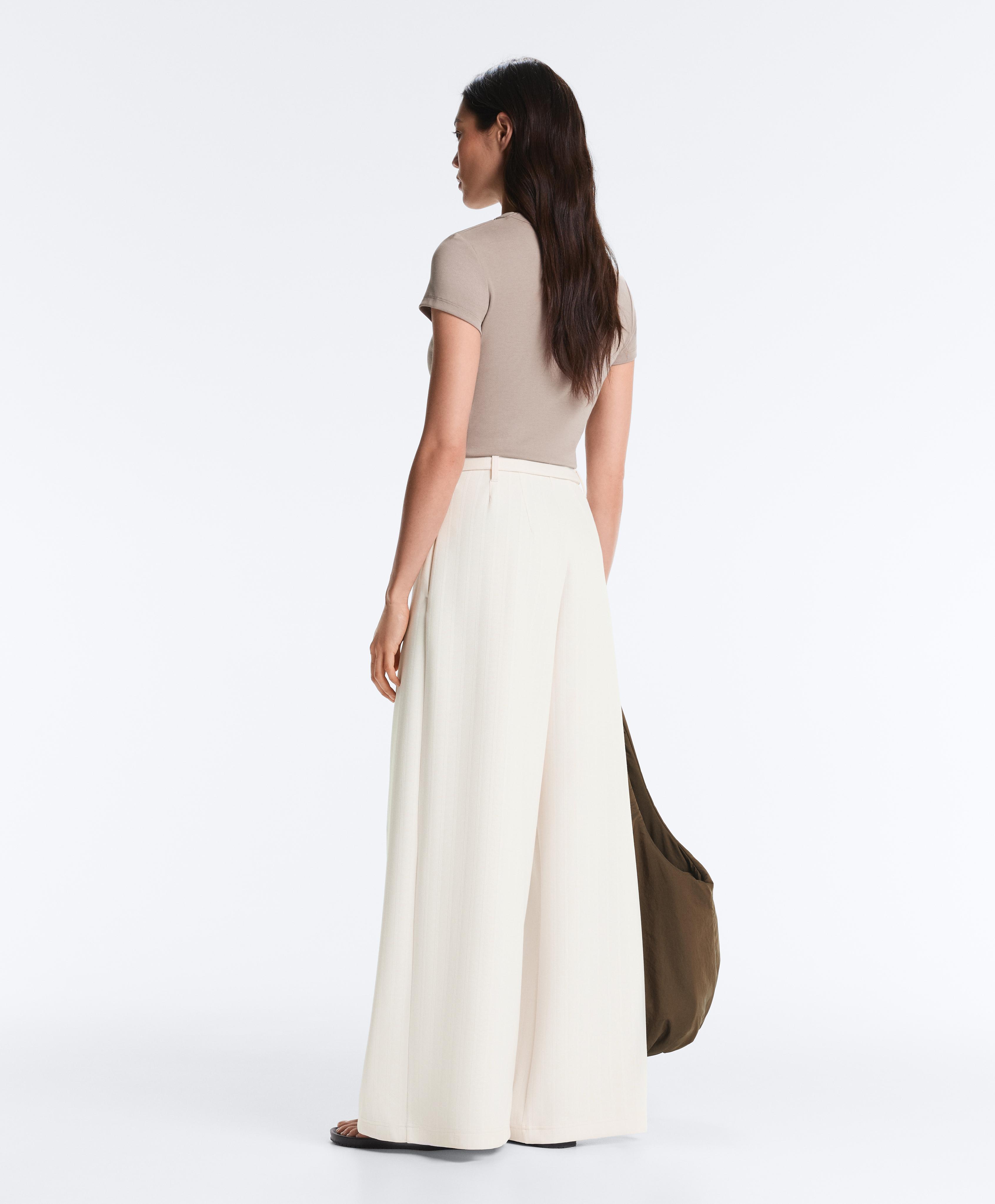 Striped cotton piqué wide-leg trousers — PALE ECRU