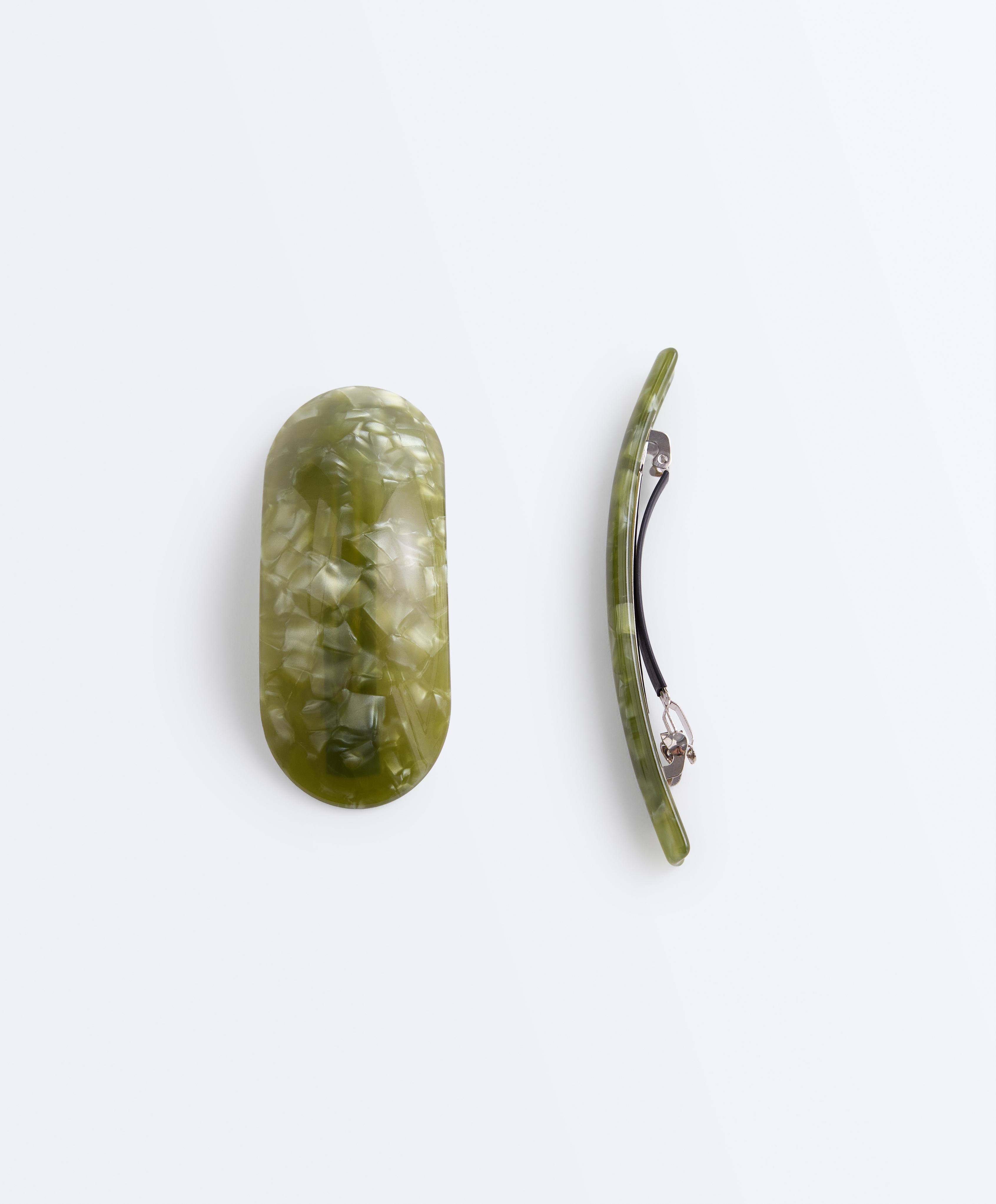2 faux-tortoiseshell hair slides — KHAKI-GREY