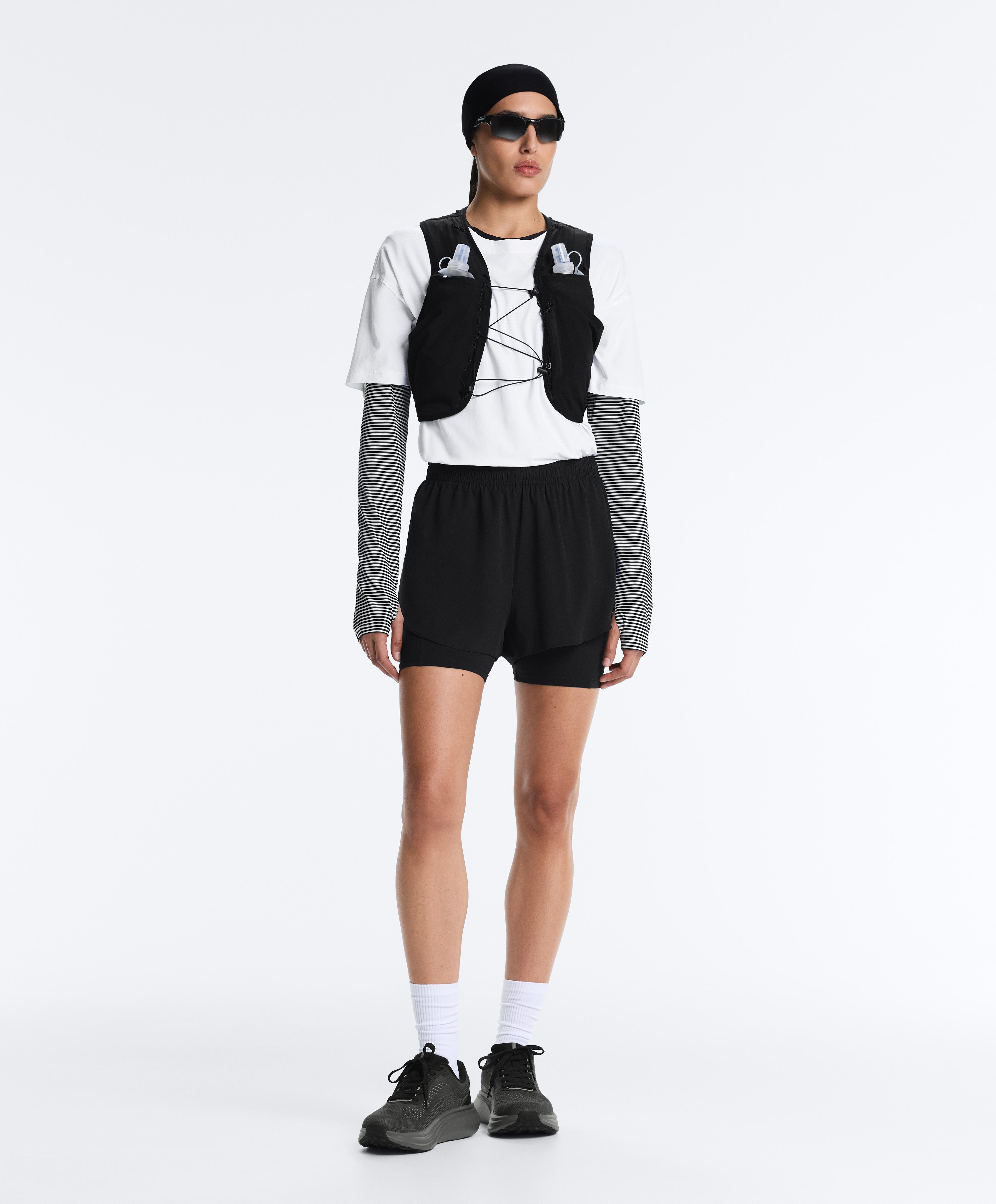 Striped long-sleeved technical T-shirt — BLACK