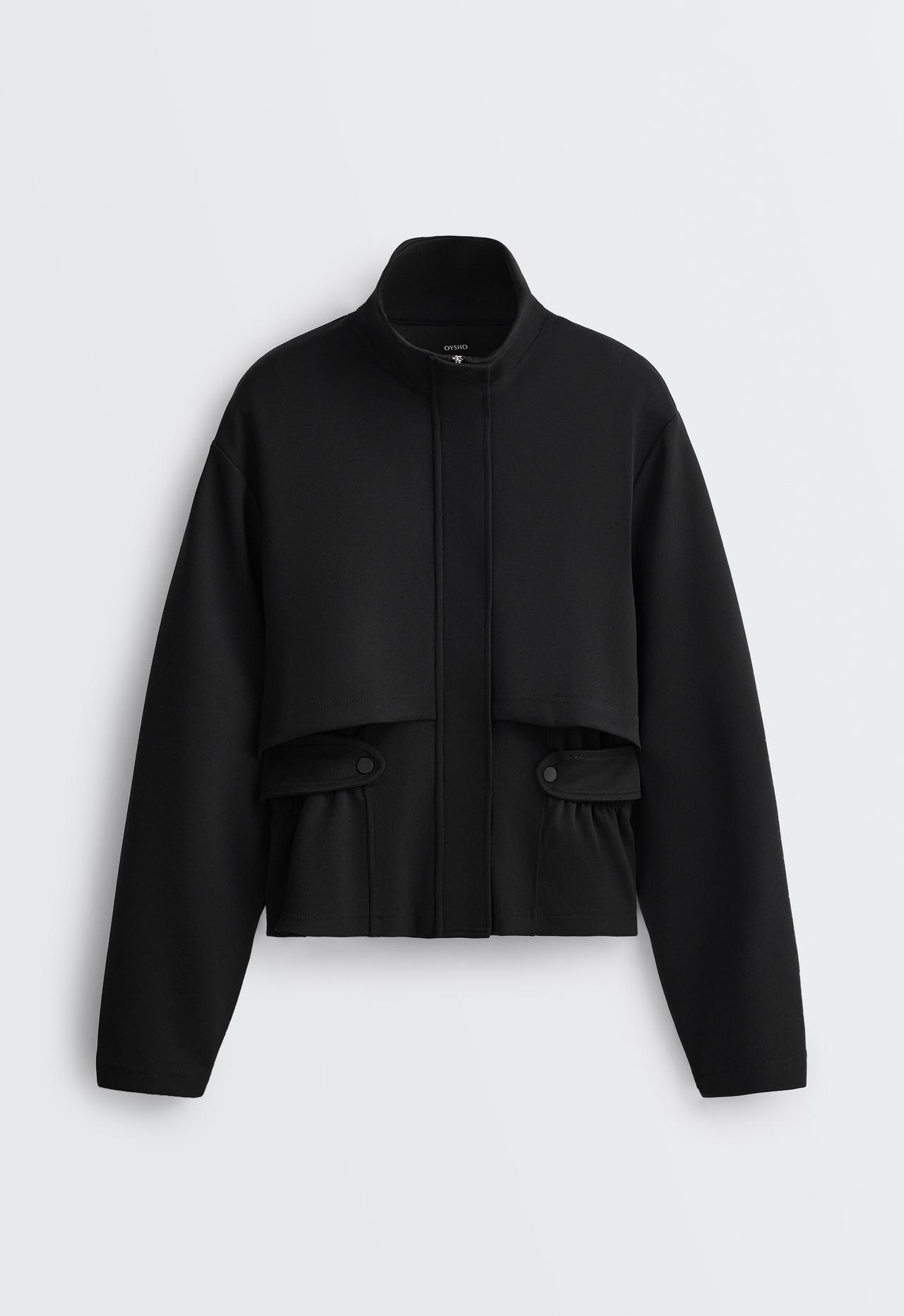 Short piqué jacket with belt and modal — BLACK