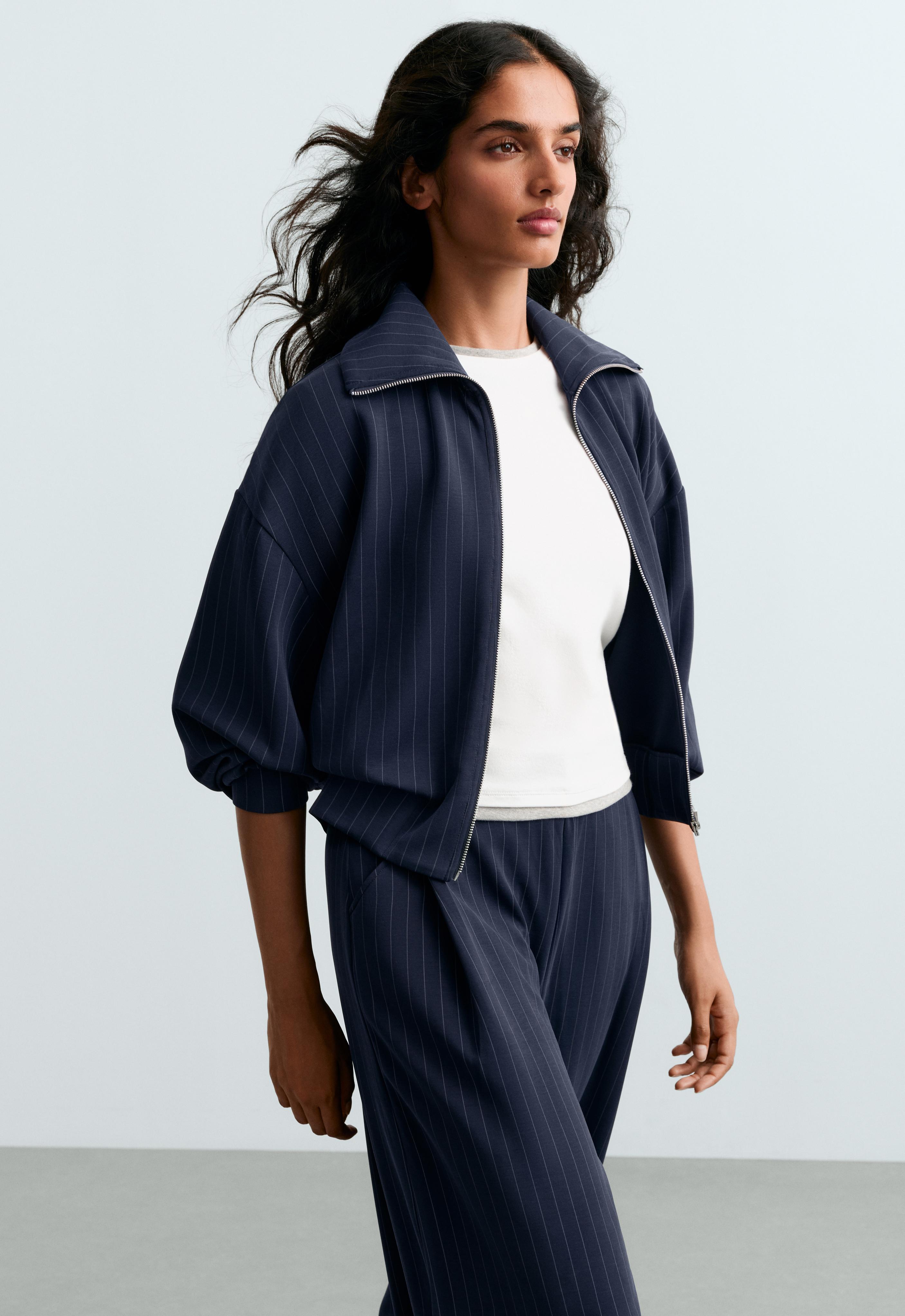 Pinstripe boxy jacket with modal