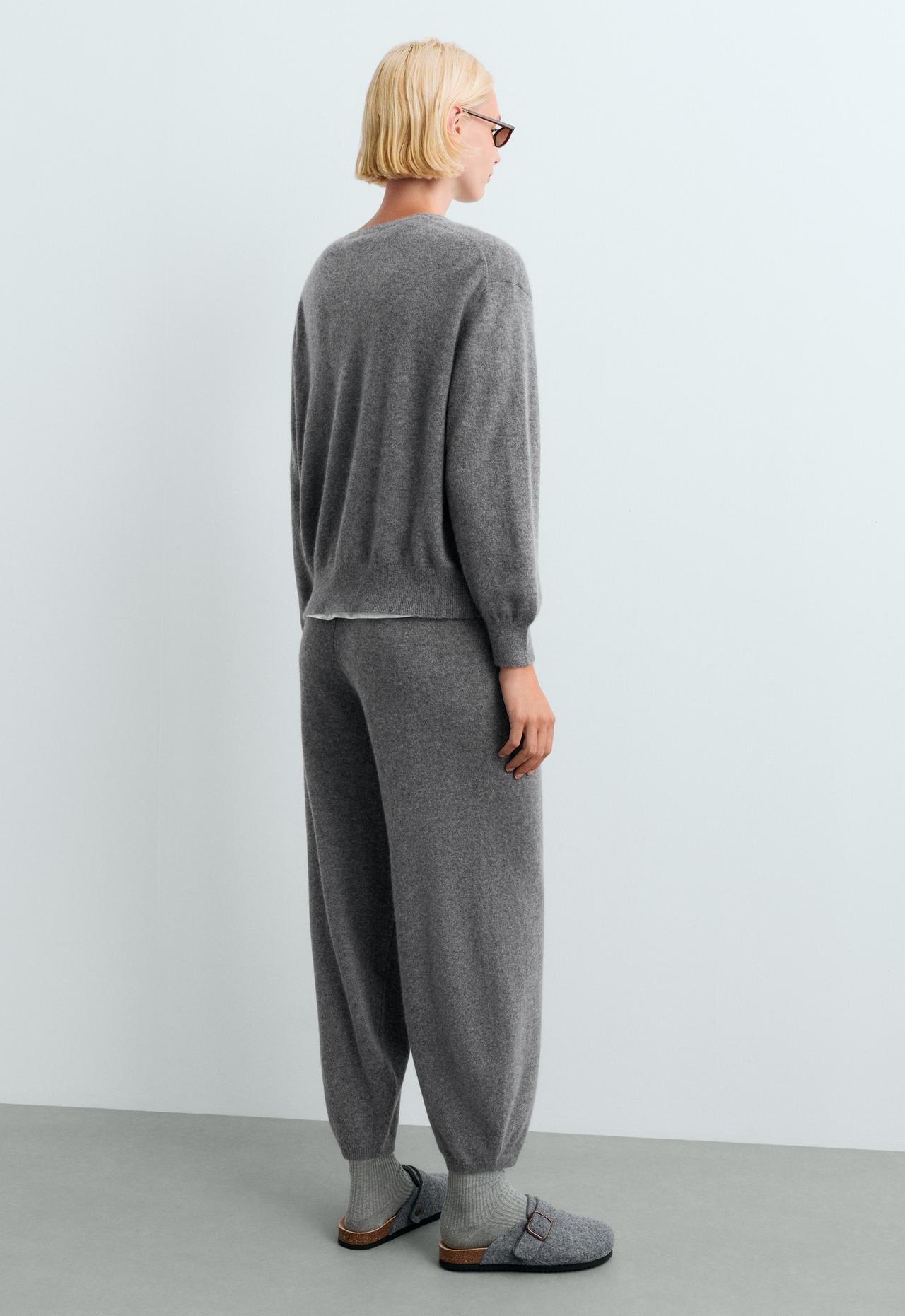 100% cashmere balloon knit trousers — MOTTLED GREY MELANGE