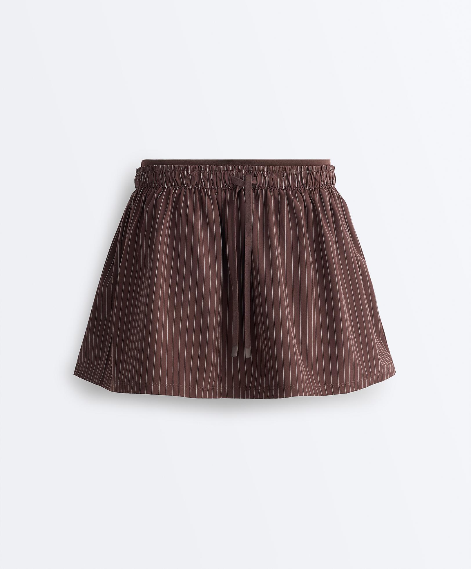 Pinstripe double-waist mini skirt — CHOCOLATE
