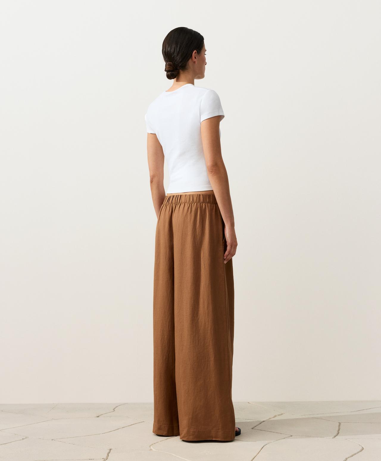 100% linen wide-leg trousers — TOFFEE