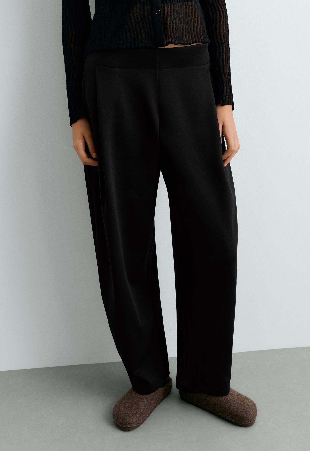 Piqué cotton cocoon trousers — BLACK