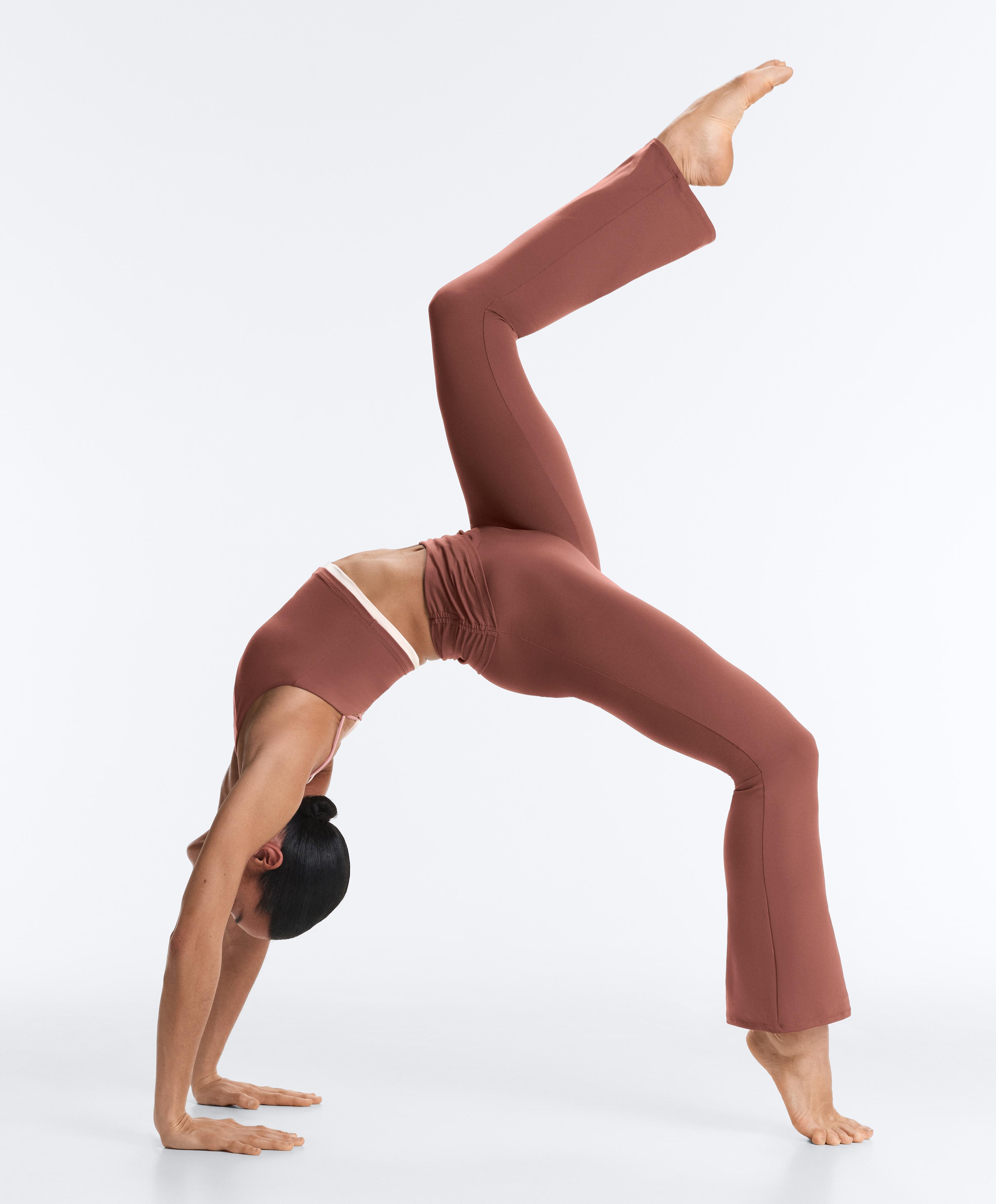 Draped waist Comfortlux high rise flare trousers — MAHOGANY