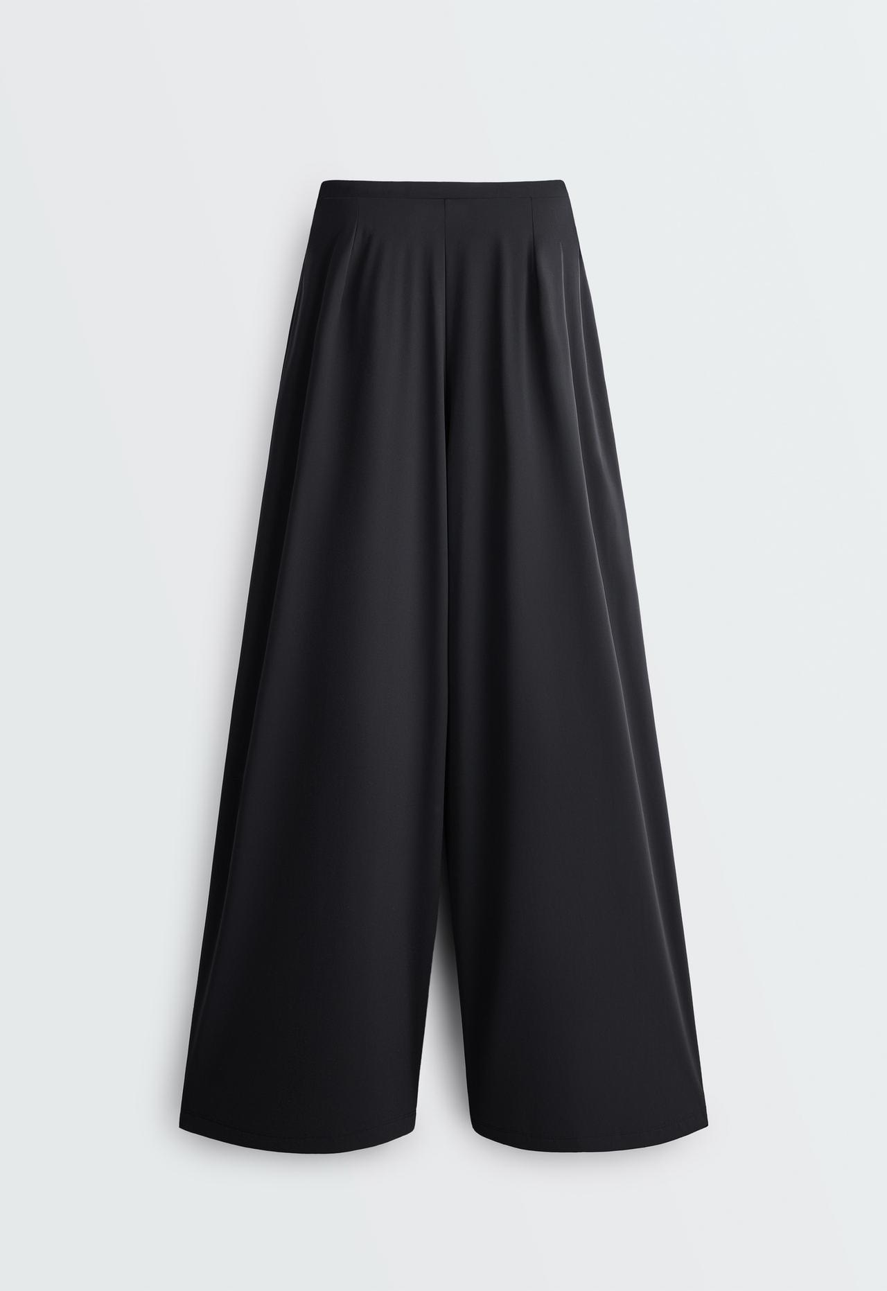 Wide-leg Light touch pleat trousers — BLACK