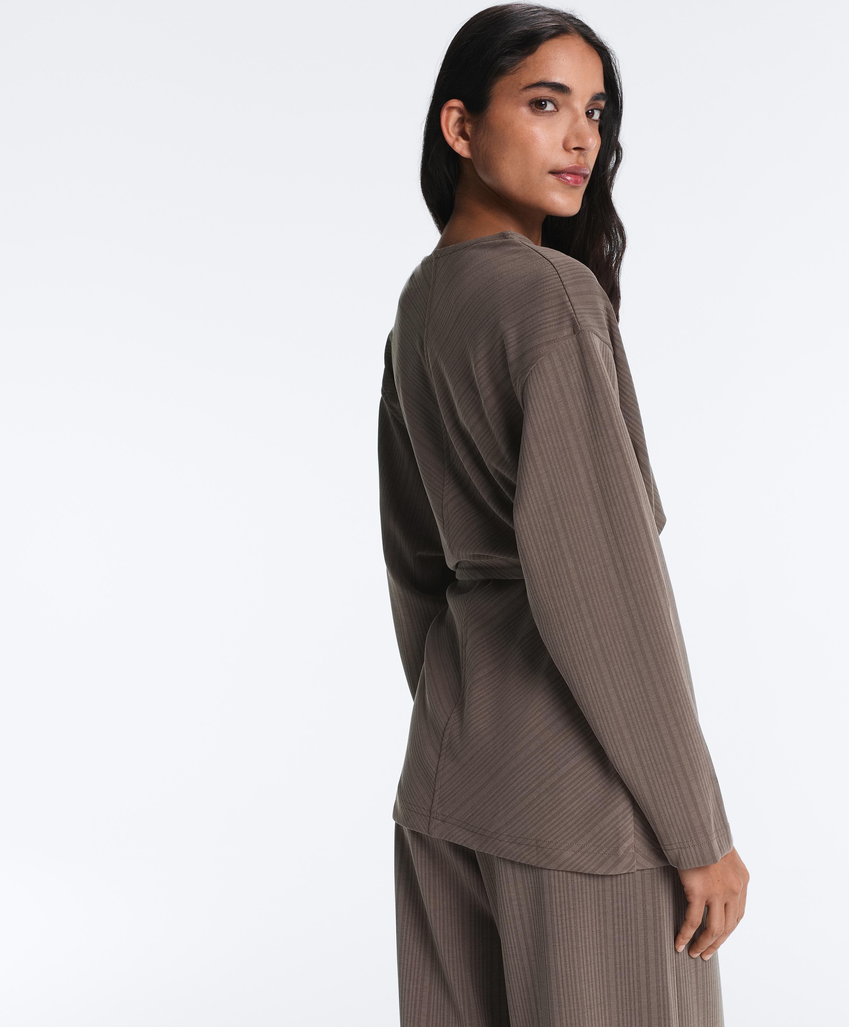 Long asymmetric stripe jacket with modal — WASHED TAUPE-MAUVE