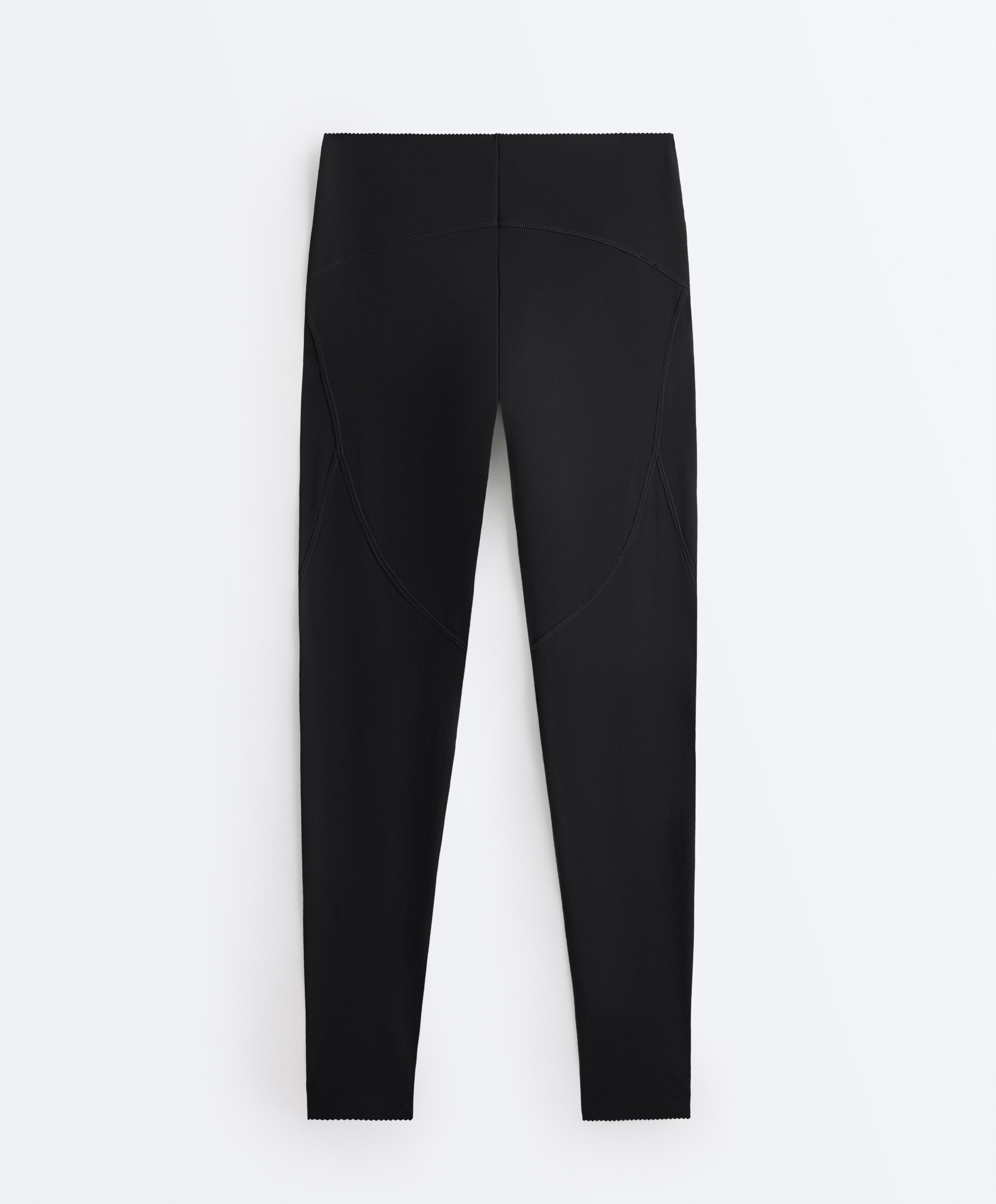 Basic compressive high-waisted ankle-length leggings — BLACK