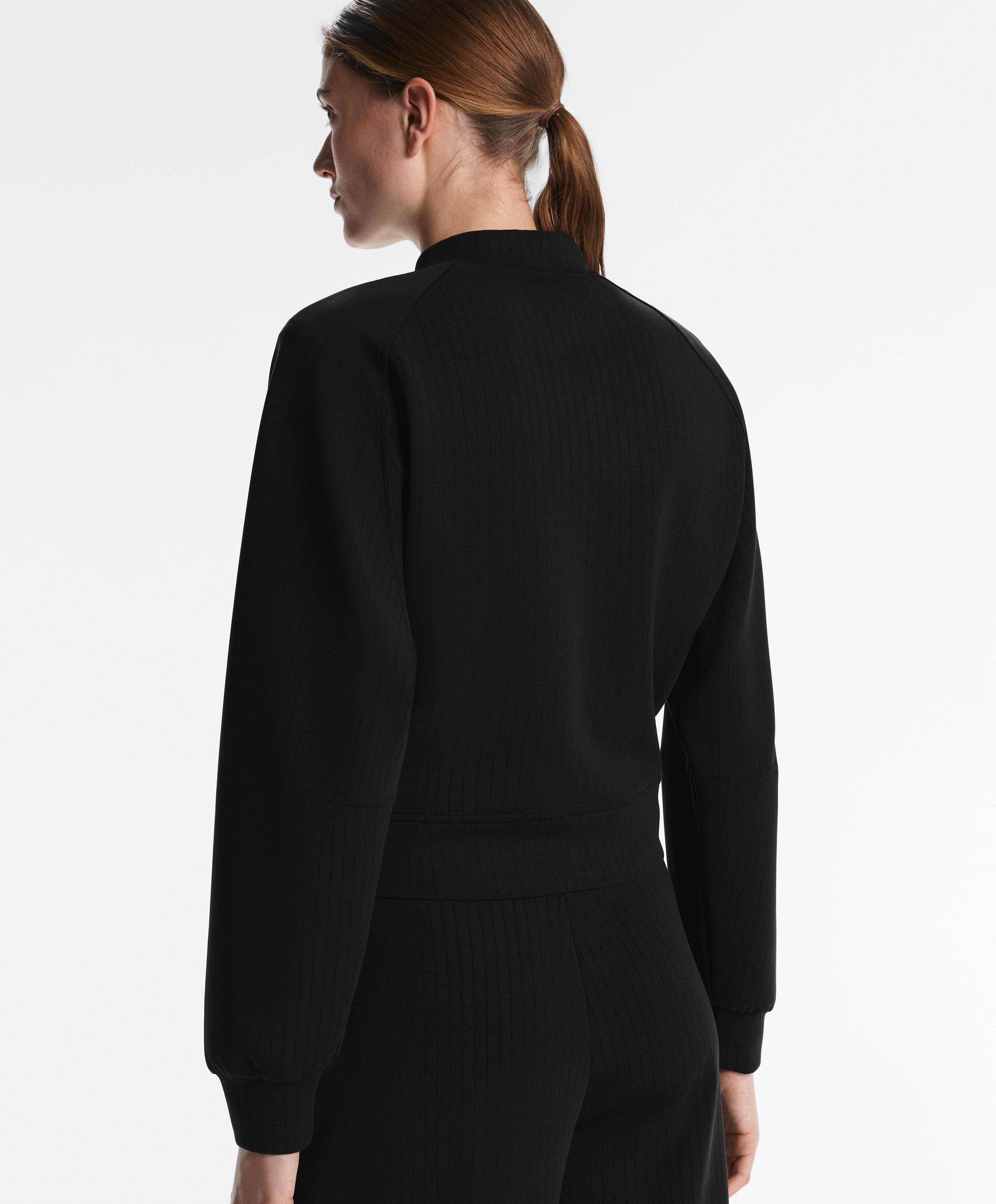 Striped bomber jacket with soft-touch modal — BLACK
