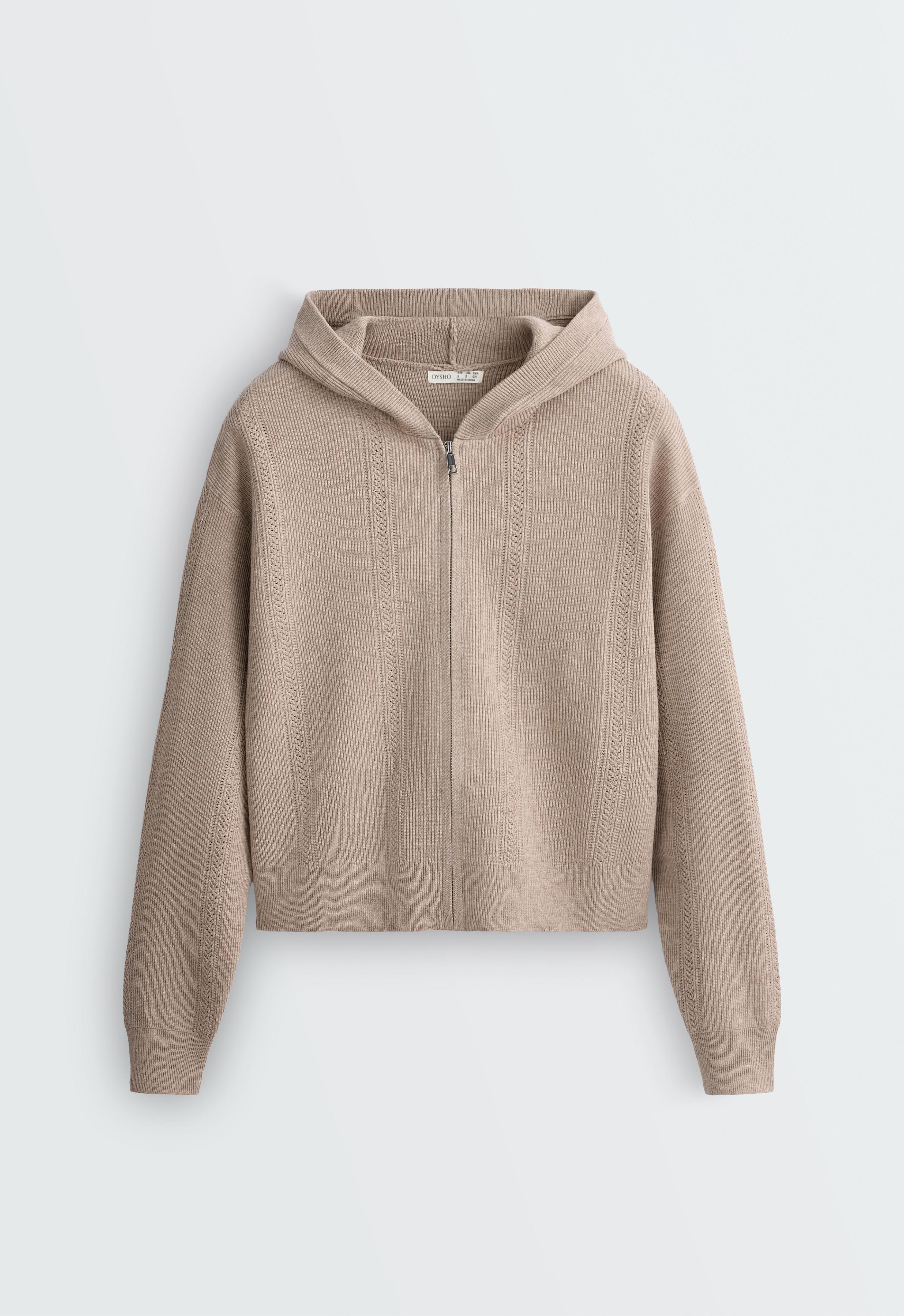 Open-knit hooded jacket — SOFT MINK