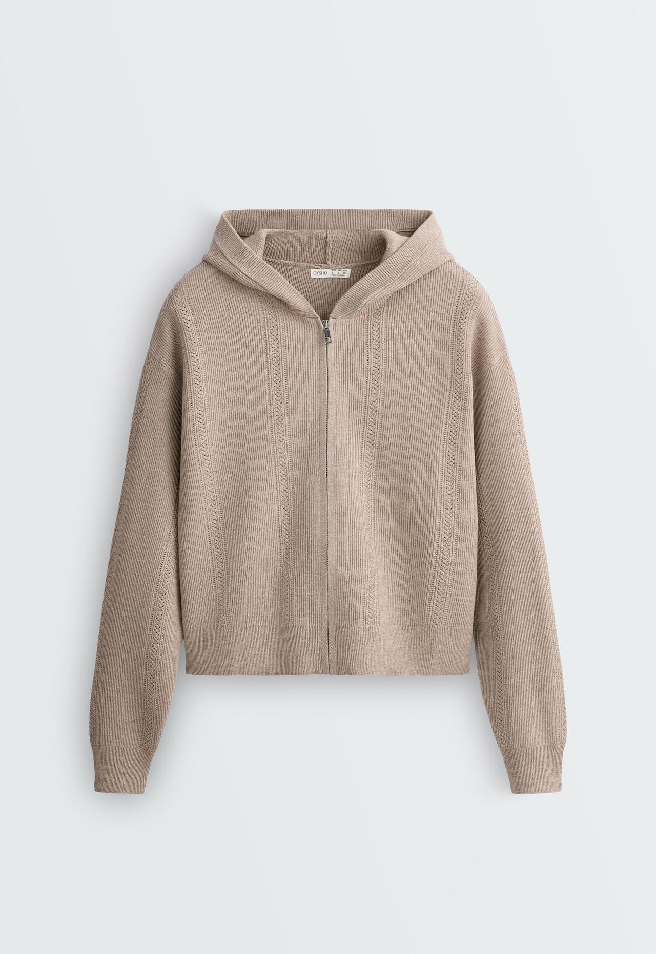 Open-knit hooded jacket — SOFT MINK