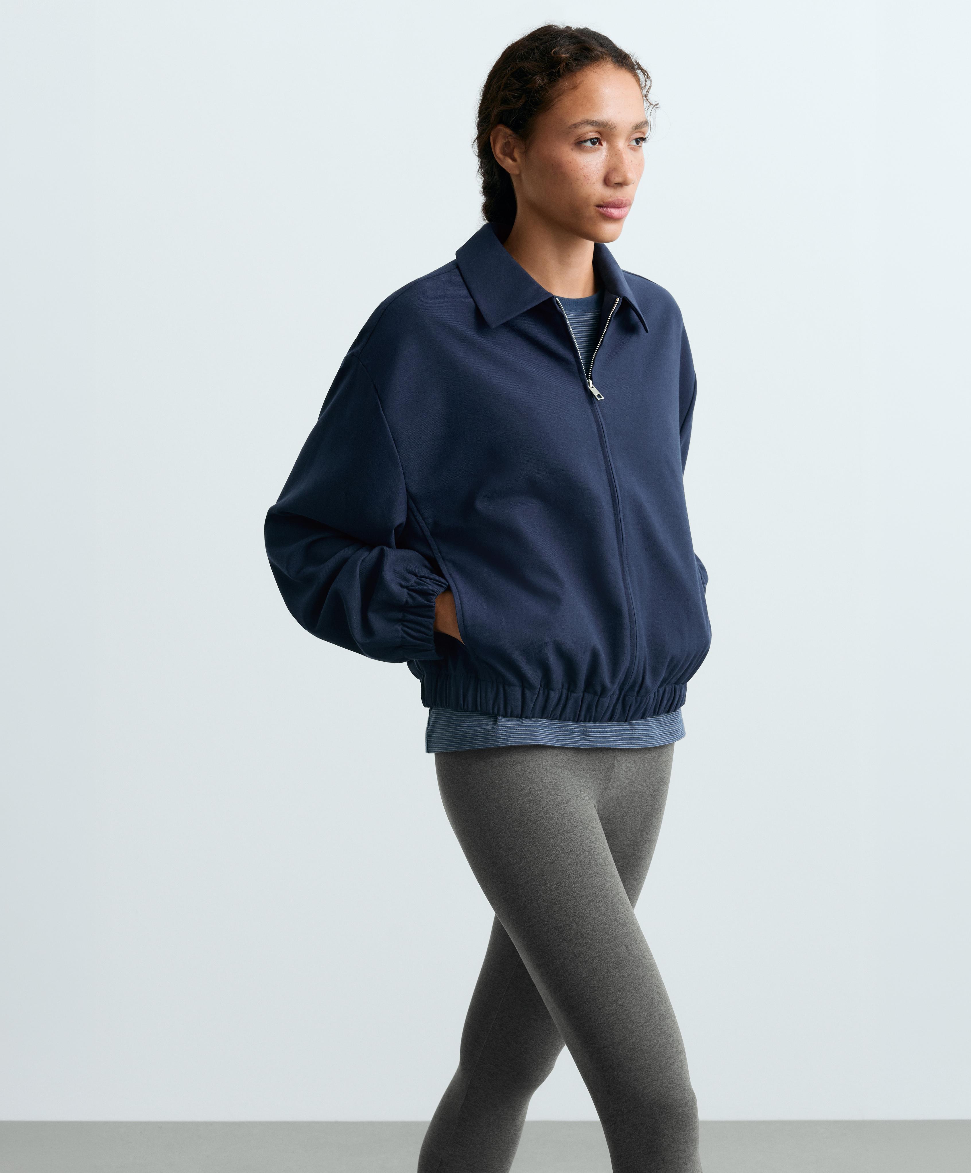 Cropped lapel collar jacket with wool — NAVY BLUE