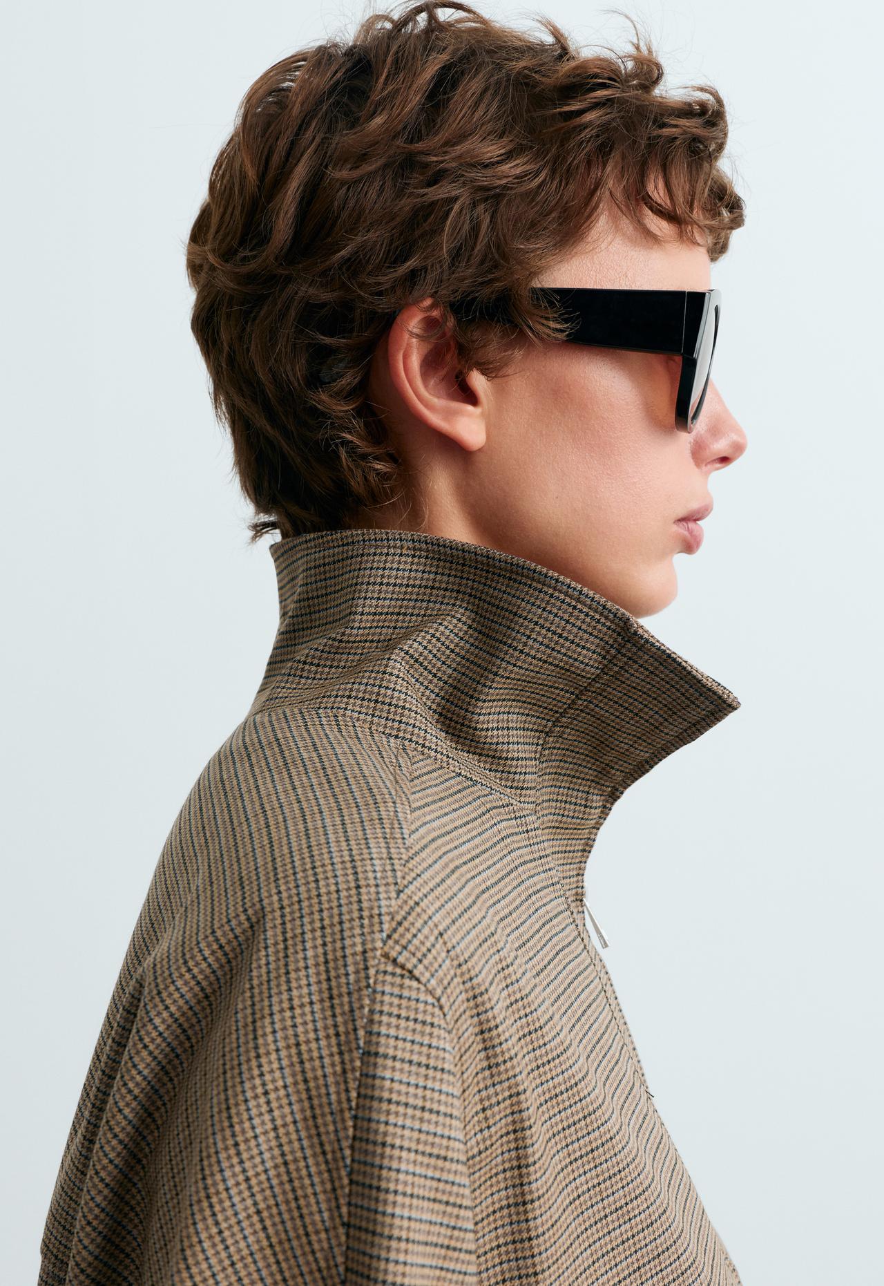Houndstooth high-neck jacket — BROWN MELANGE