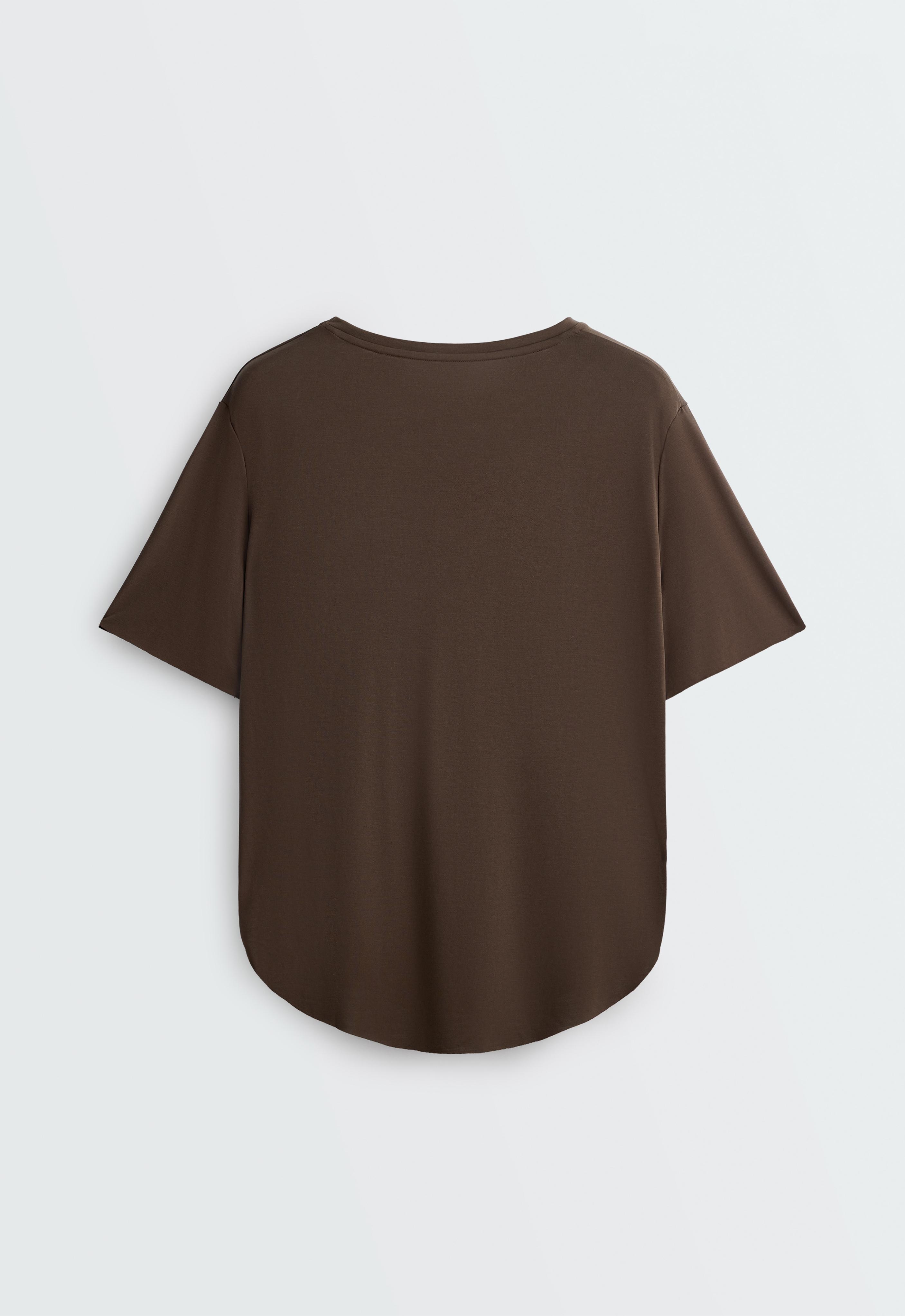Modal blend short-sleeved rounded back T-shirt — DARK BROWN