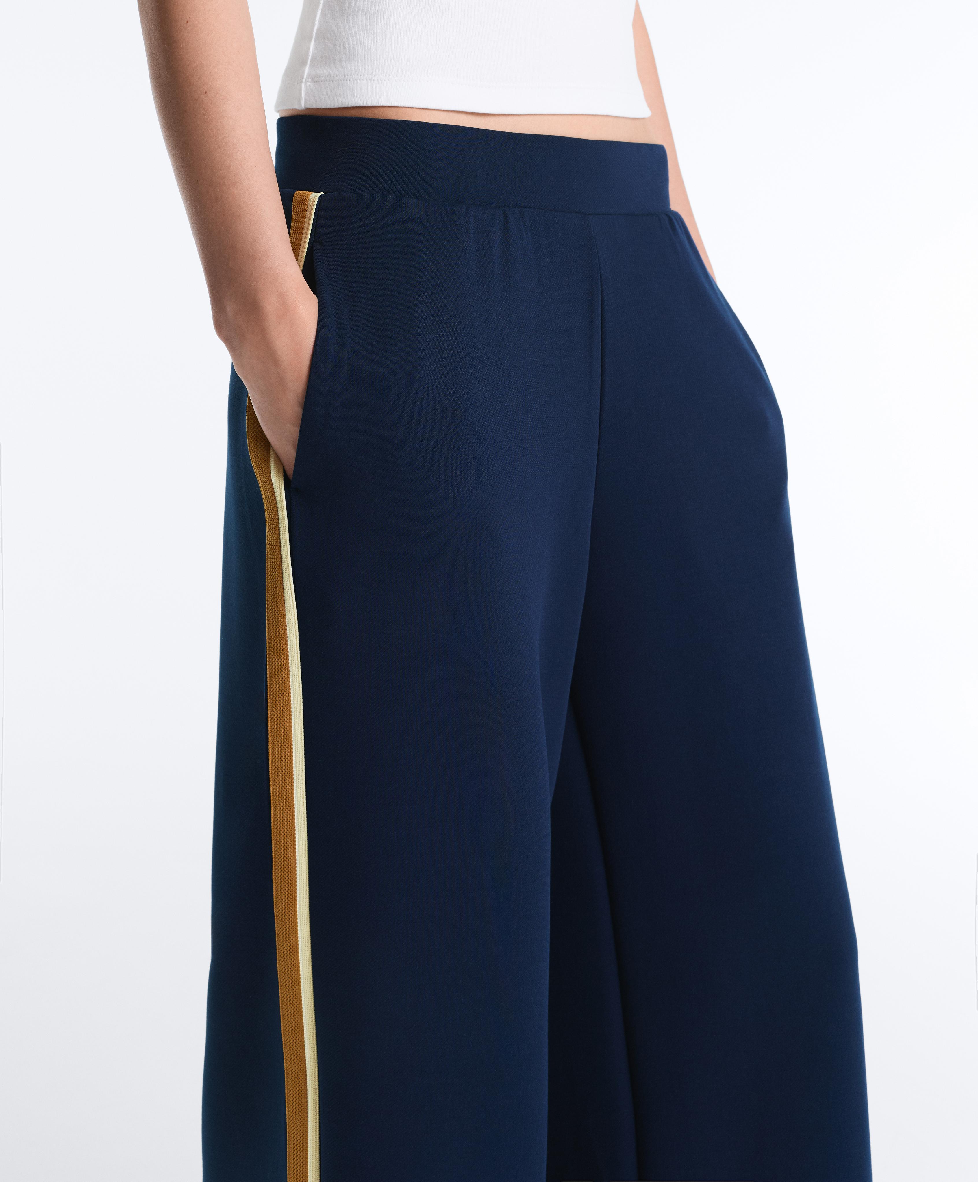 Twill straight-leg trousers with side tape — NAVY BLUE
