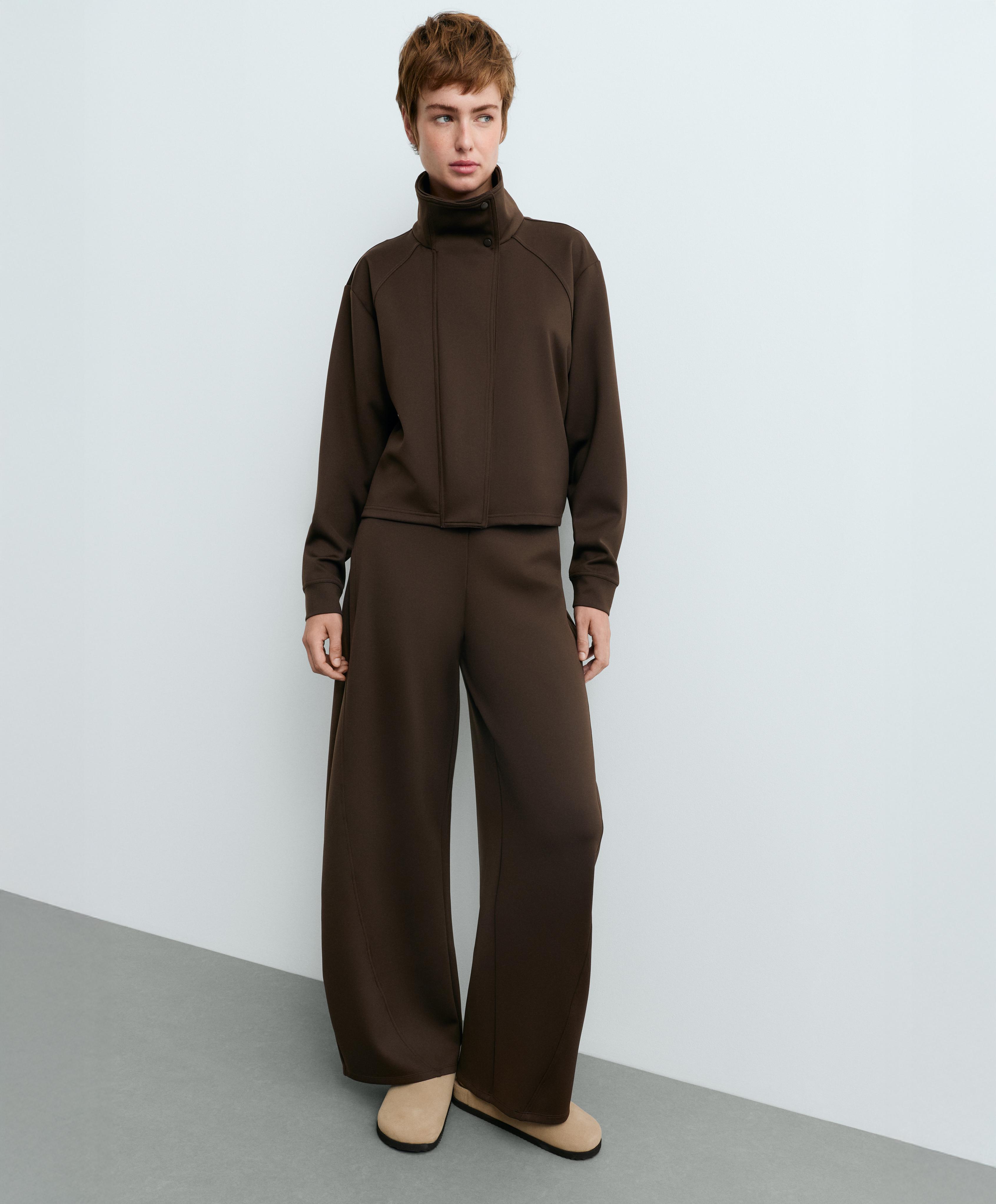 High-waisted neoprene-effect cocoon trousers — BROWN