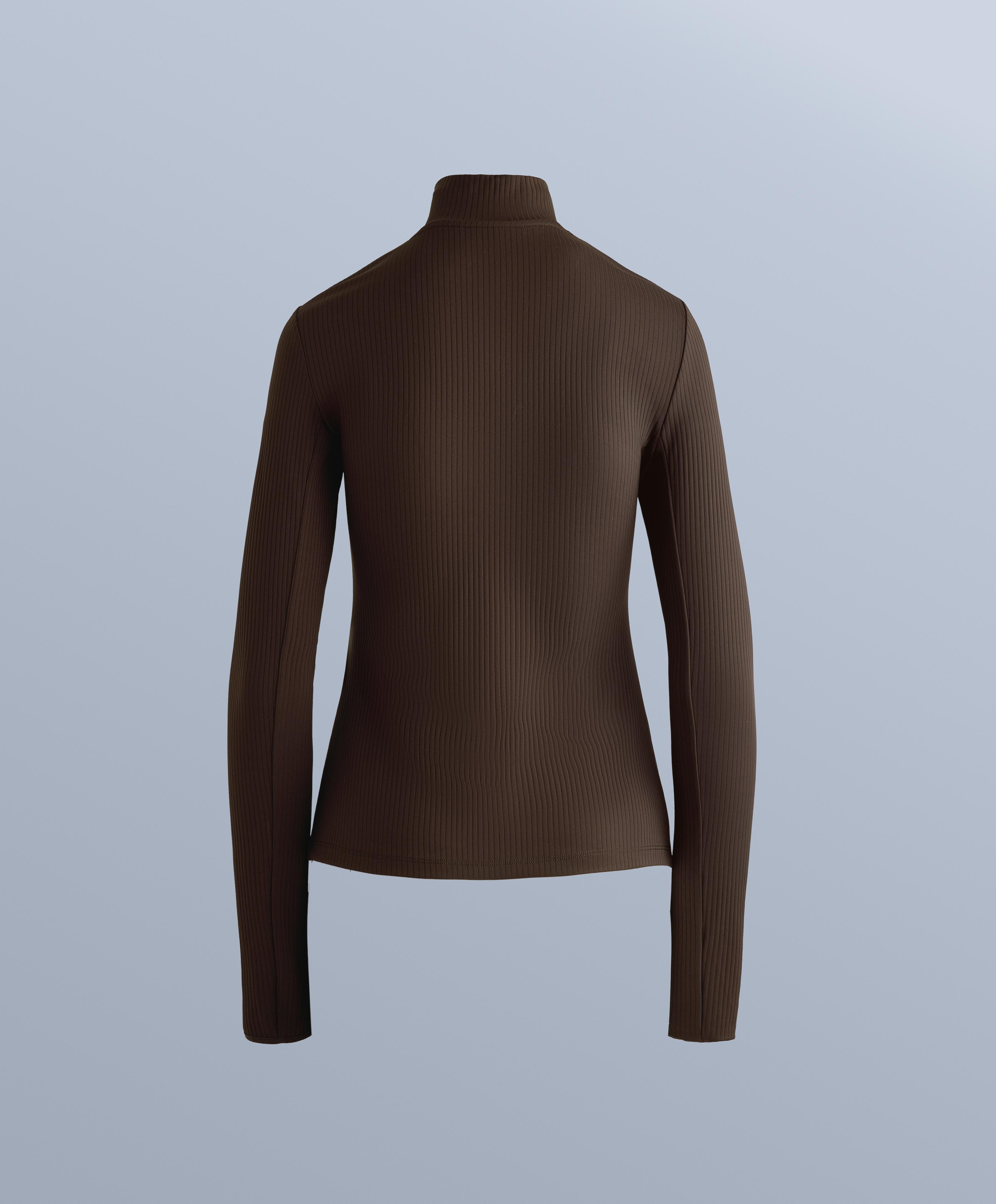 Thermal base layer rib T-shirt — DARK REDDISH‑BROWN