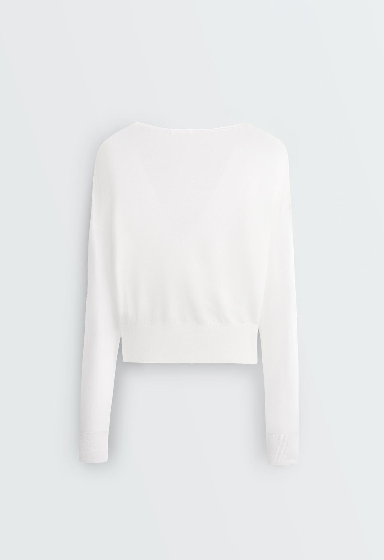 Cross-over knit t-shirt, lyocell blend, sheer — WHITE