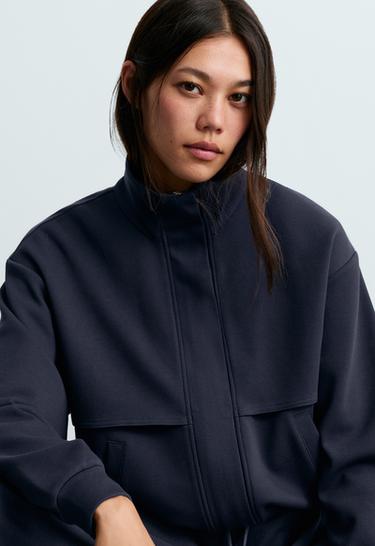 High-neck piqué jacket with cotton — INK BLUE 4