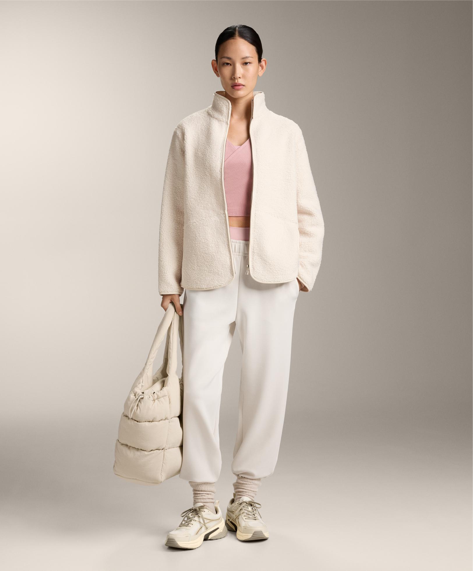Rib cotton blend wrap T-shirt — NUDE PINK