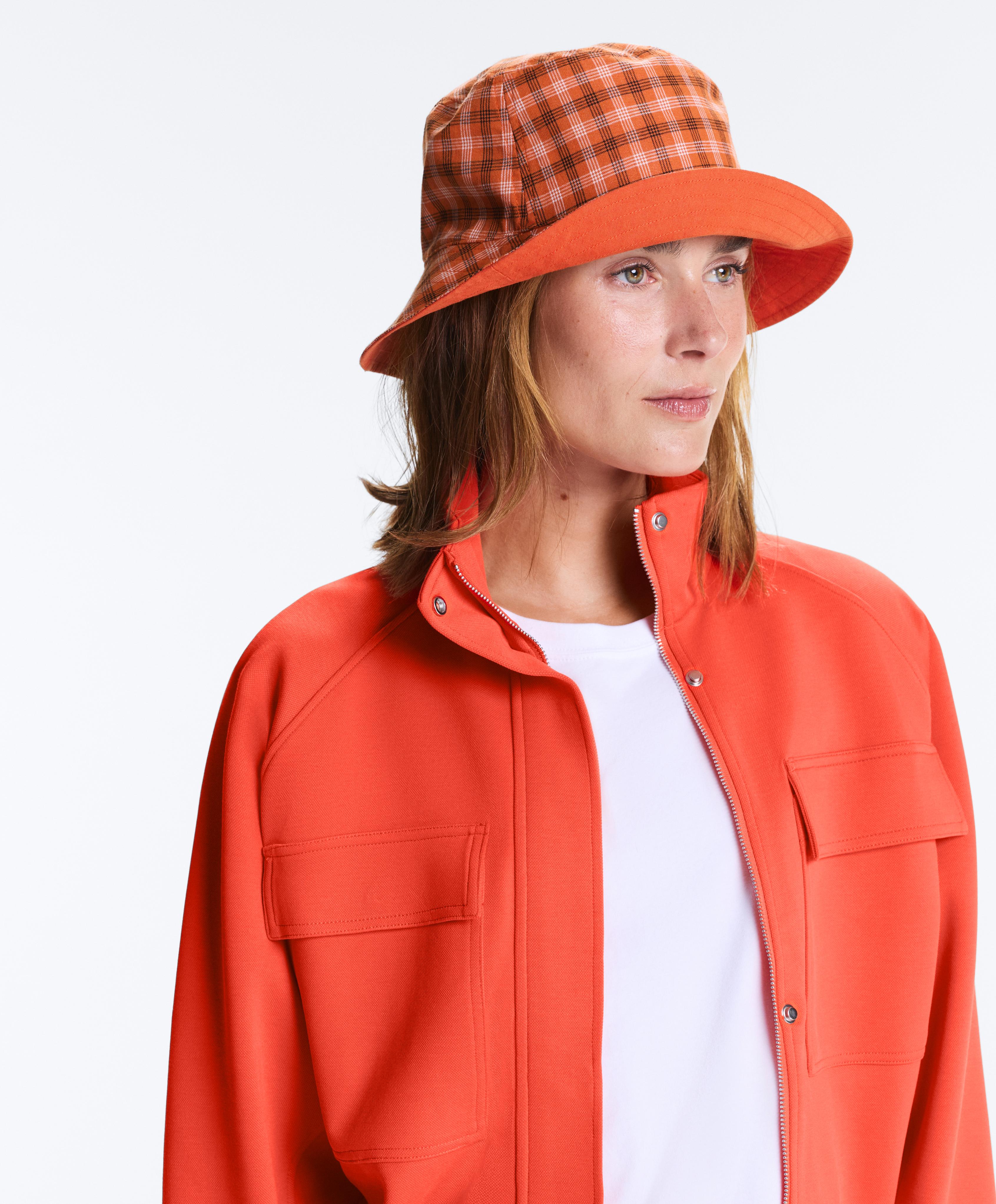Reversible cotton blend check bucket hat — BRIGHT ORANGE