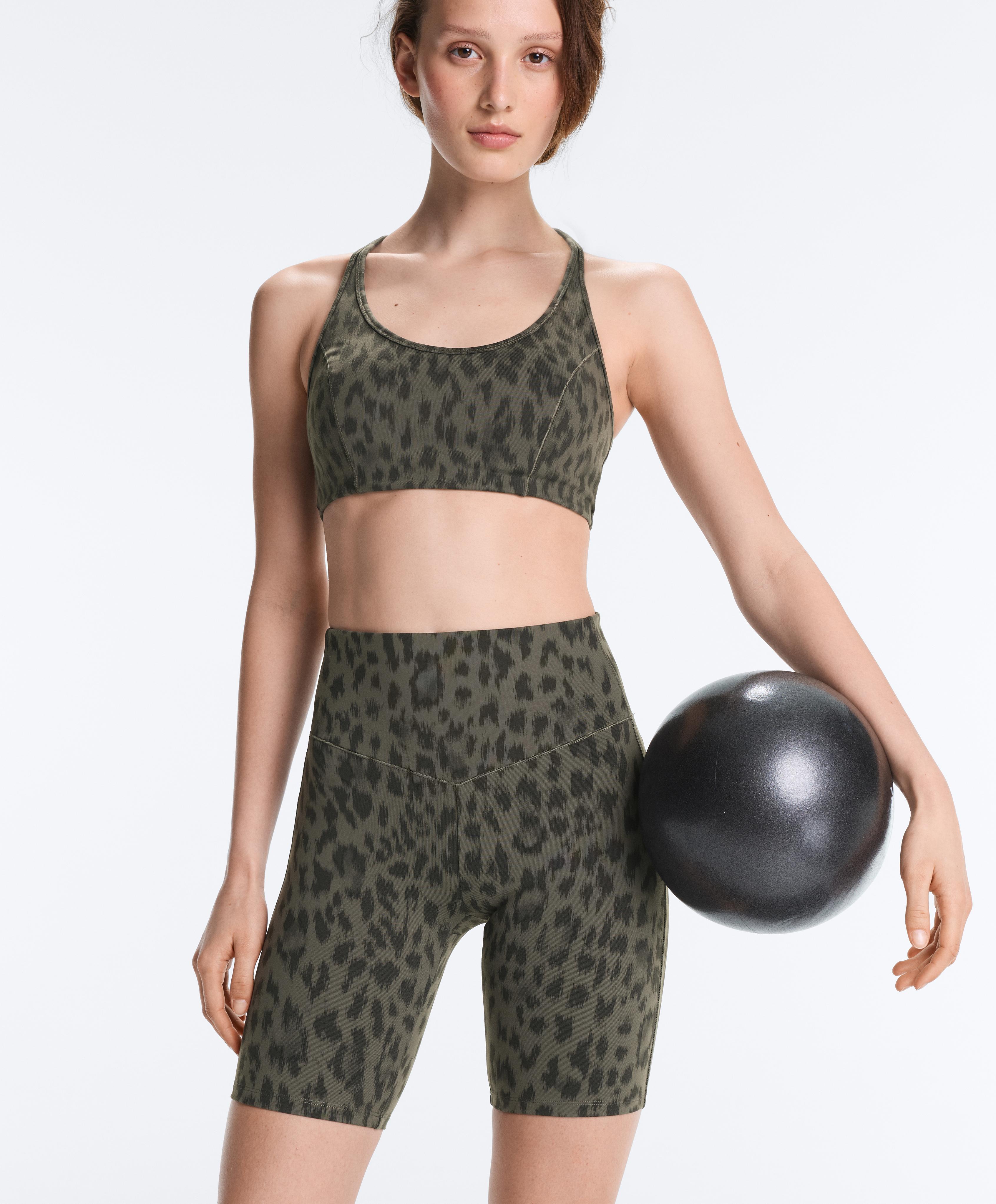 Evermove high-rise 20cm leopard print cycle leggings — DARK KHAKI