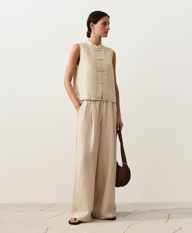 100% linen wide-leg striped trousers — SANDY           5