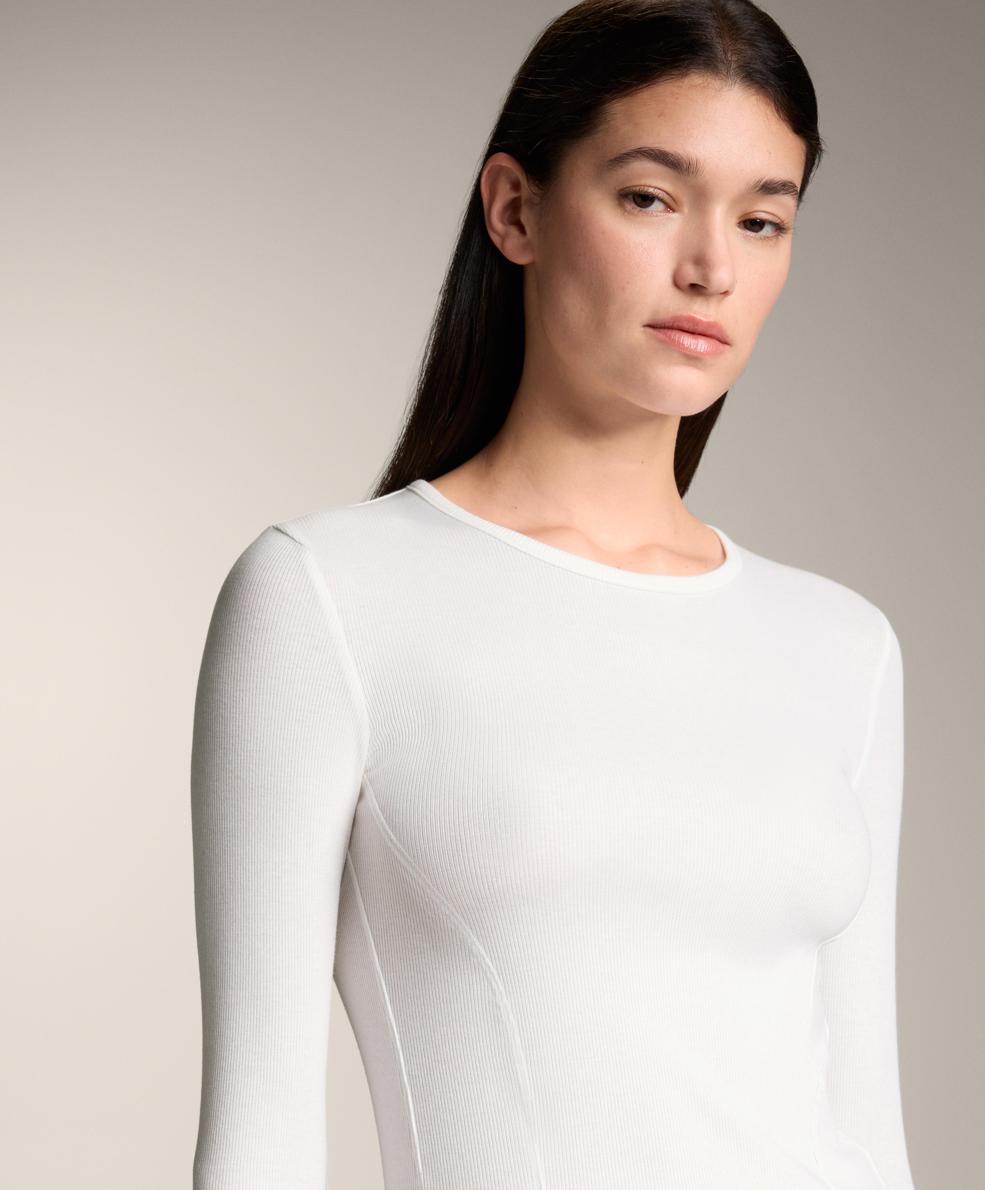 Fitted long sleeve rib T-shirt with cotton and modal — WHITE 