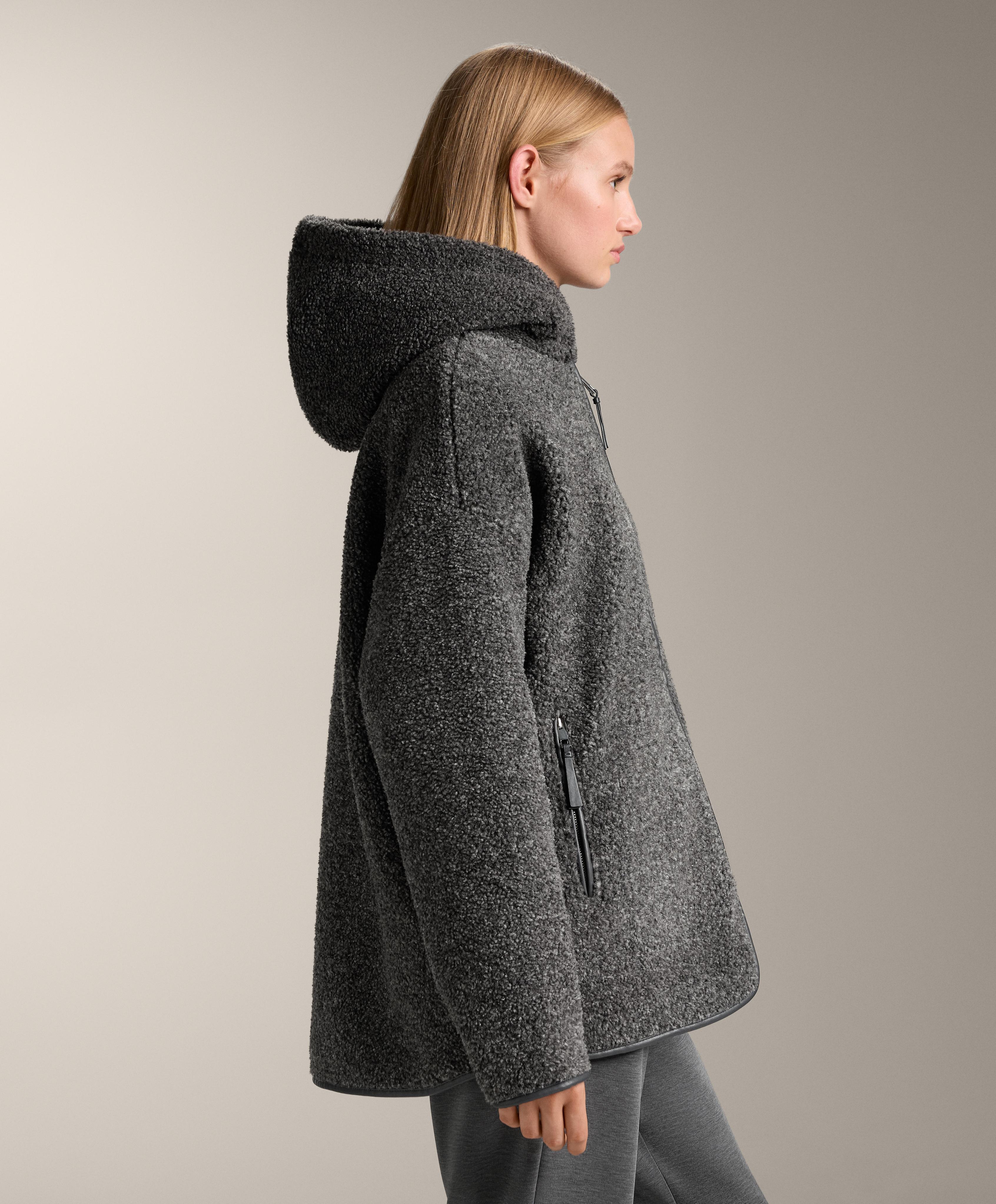 Oversize faux-shearling jacket with faux-fur lined hood — DARK-GREY MELANGE