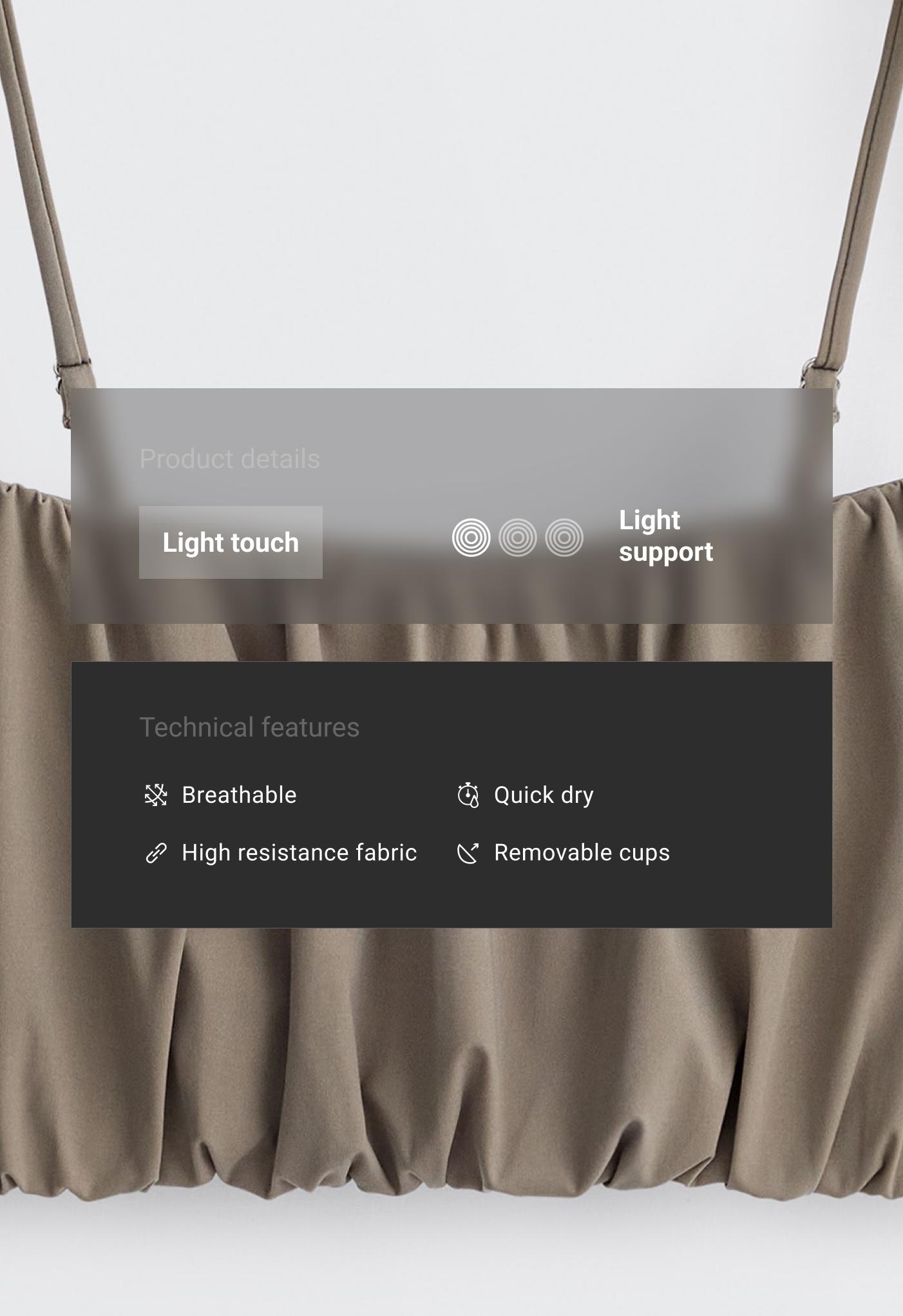 Light Touch ruched low-support bra — KHAKI-GREY